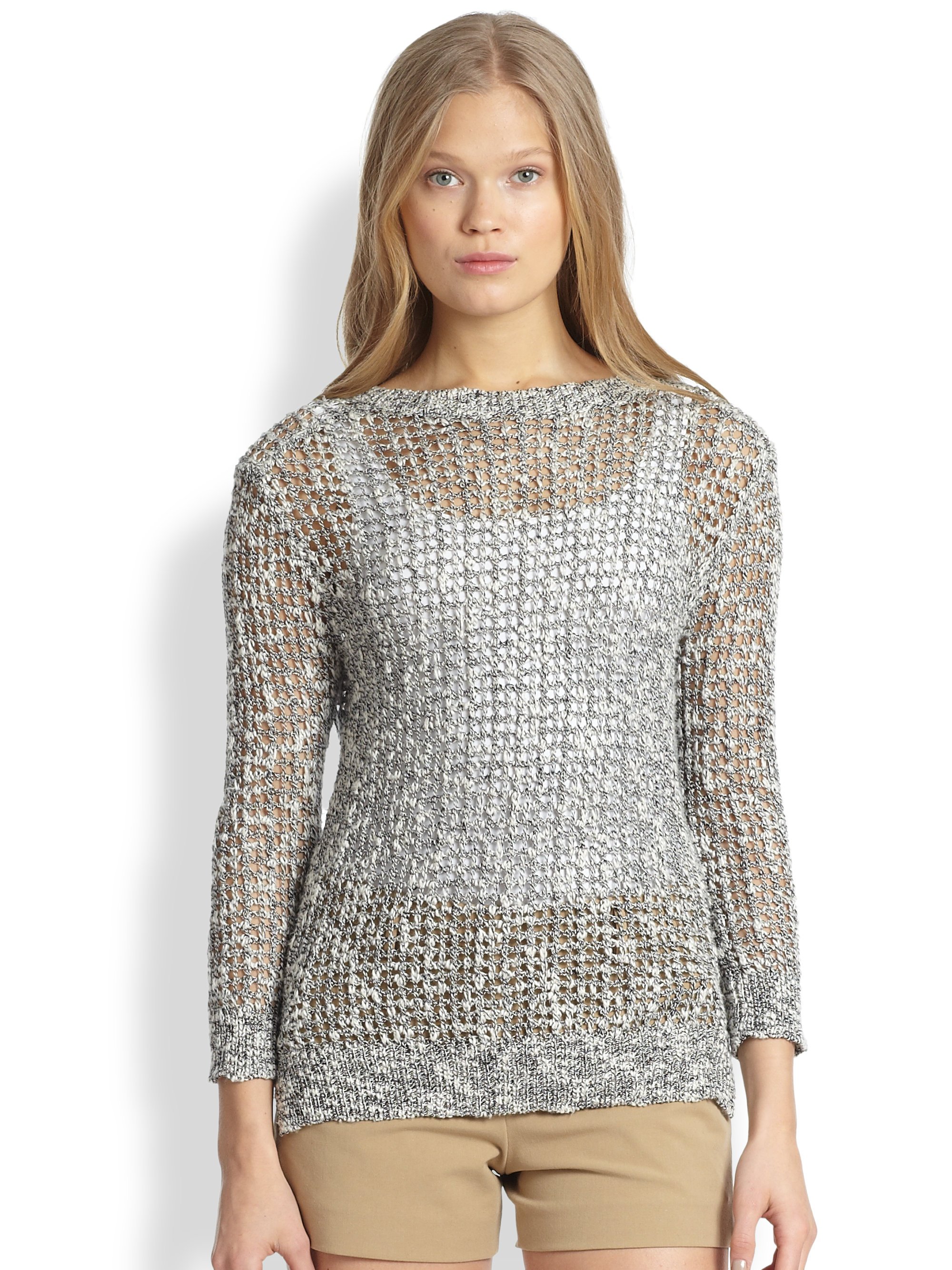Theory Rainee OpenKnit Cotton & Linen Sweater in Gray Lyst