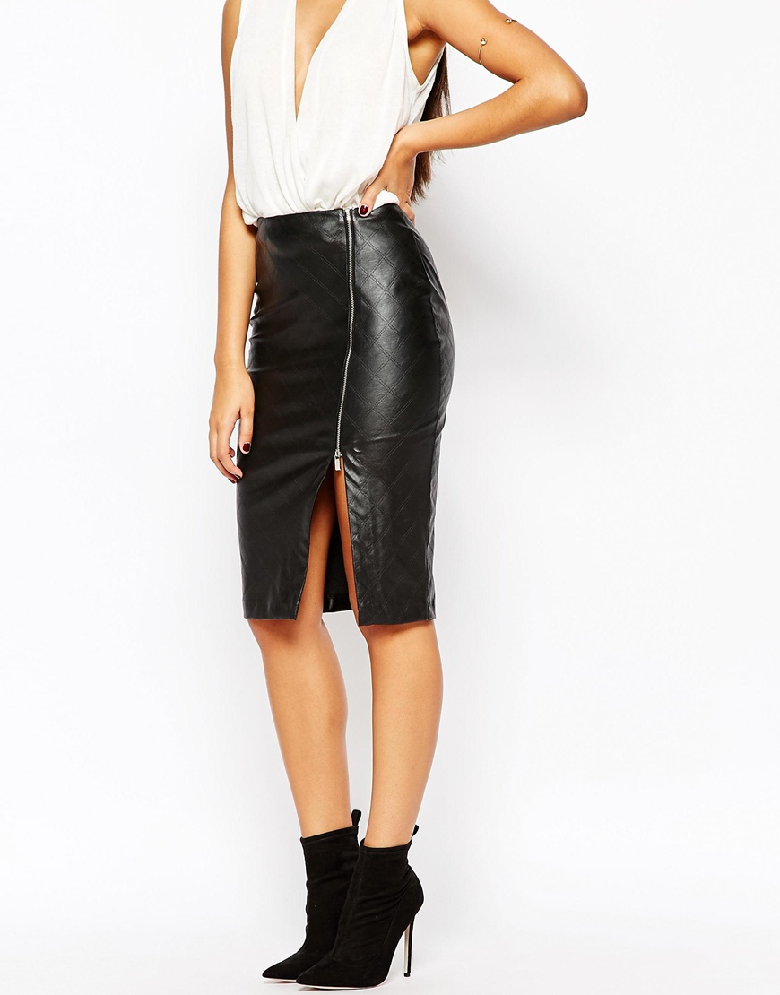 Lipsy Quilted Faux Leather Pencil Skirt With Side Split Zip in ...