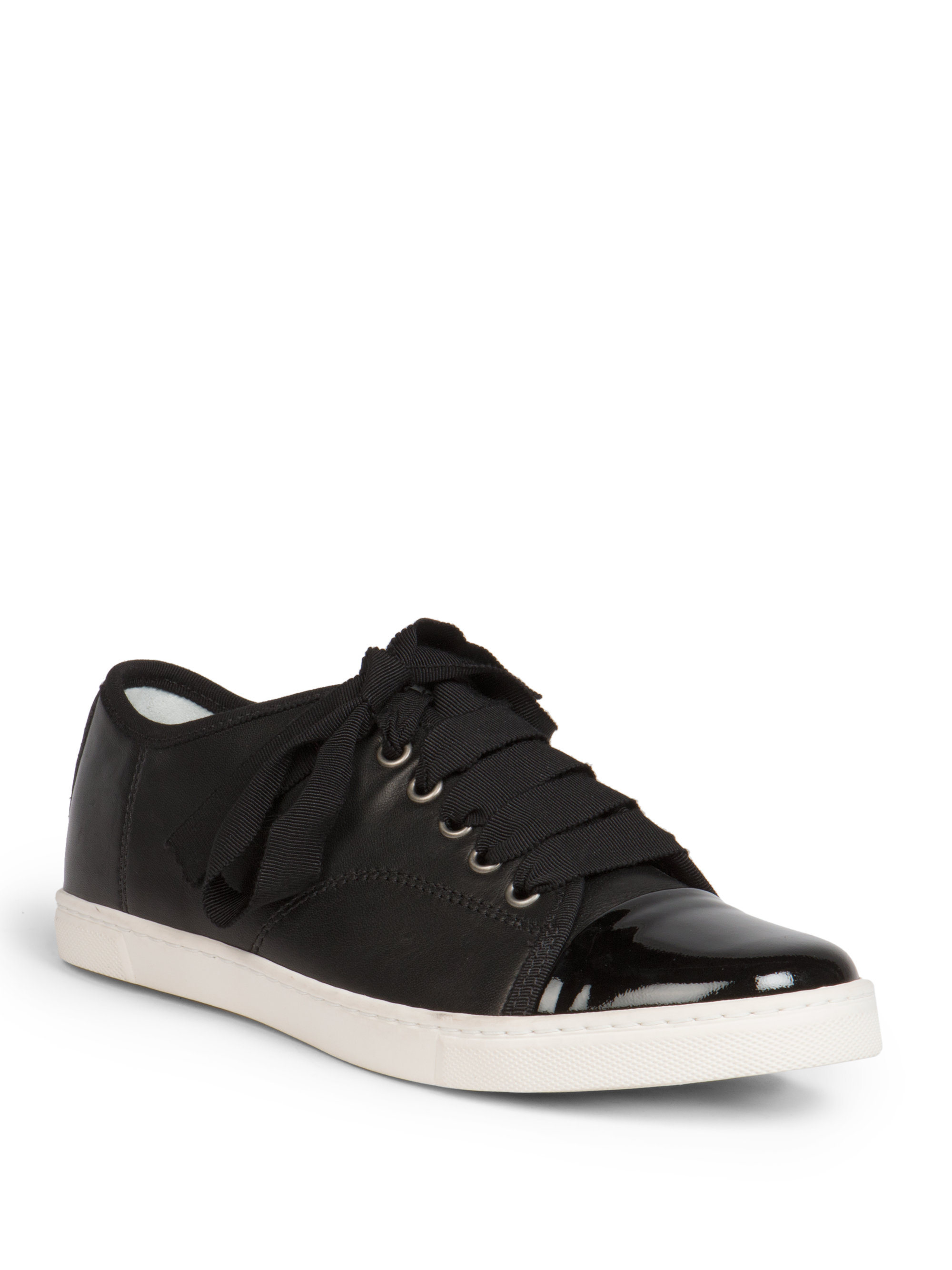 Lanvin Leather Ribbon Lace-up Low-top Sneakers in Black - Lyst