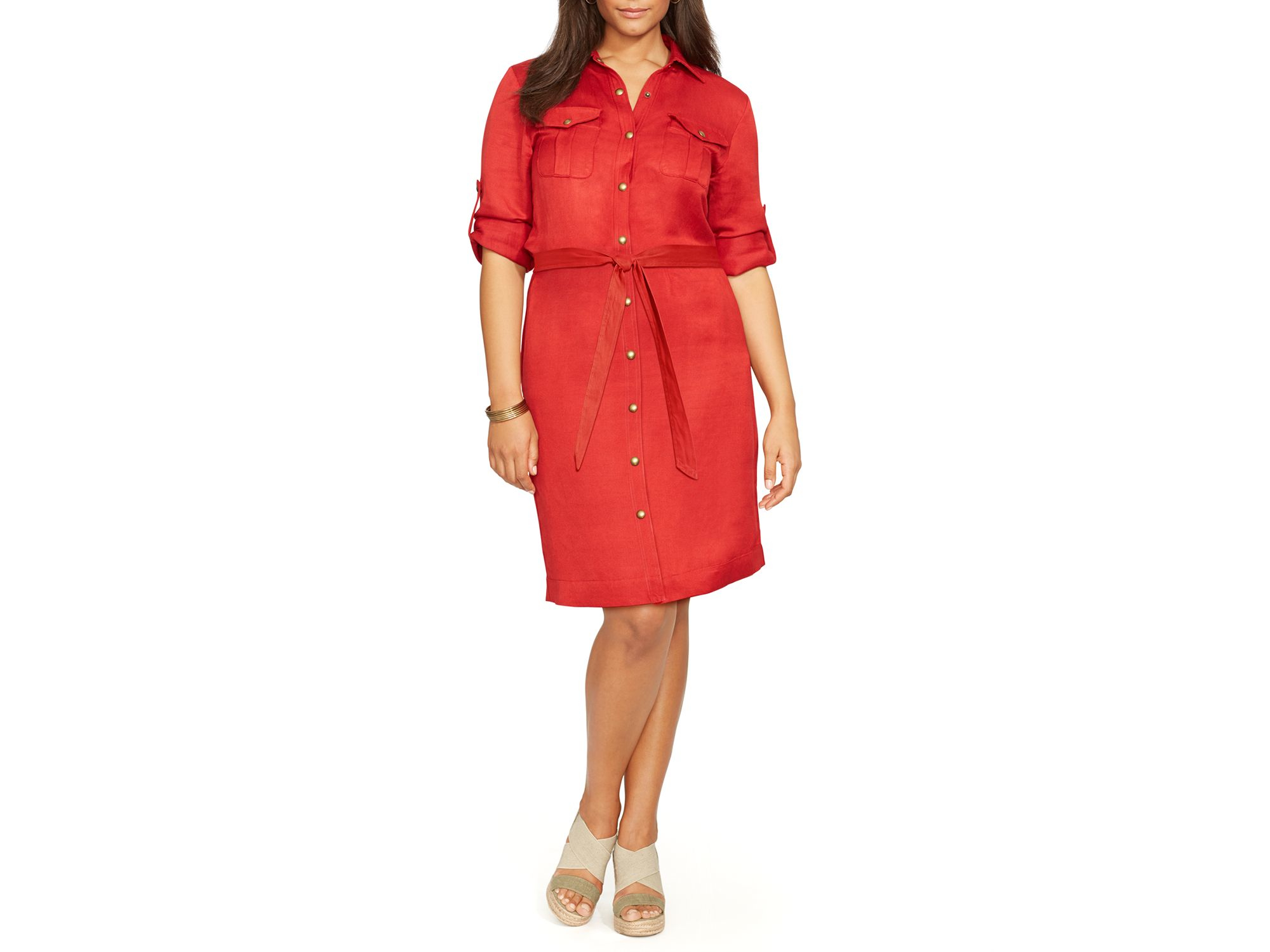 Red linen shirt dress Clearance