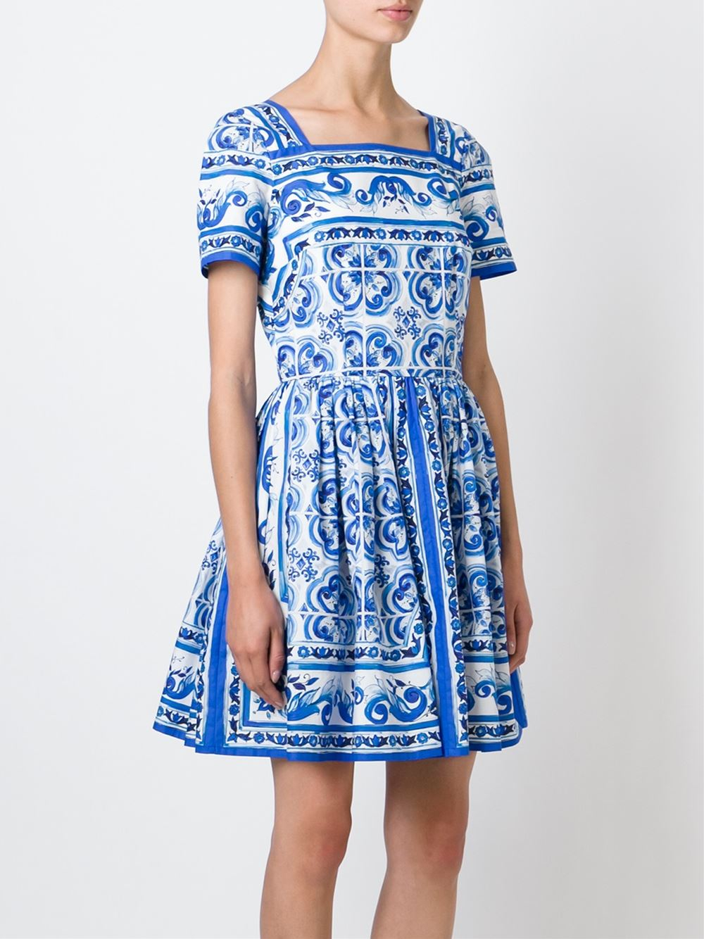 Dolce & Gabbana Cotton 'Majolica' Dress in Blue Print (Blue) - Lyst