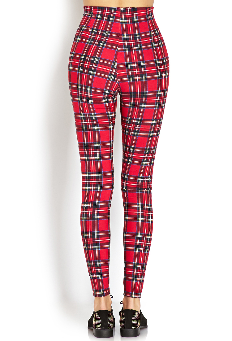 high waisted red plaid pants