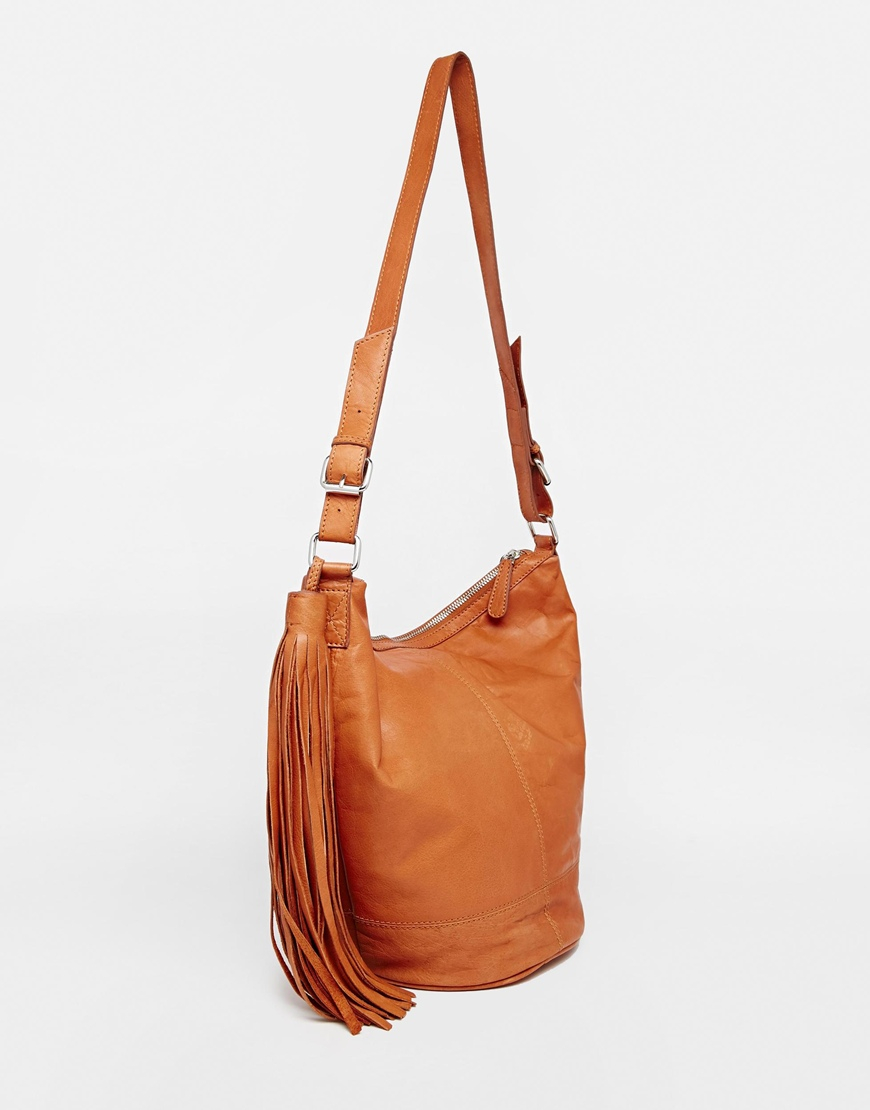 Asos Vintage Leather Festival Slouch Bucket Bag in Brown | Lyst