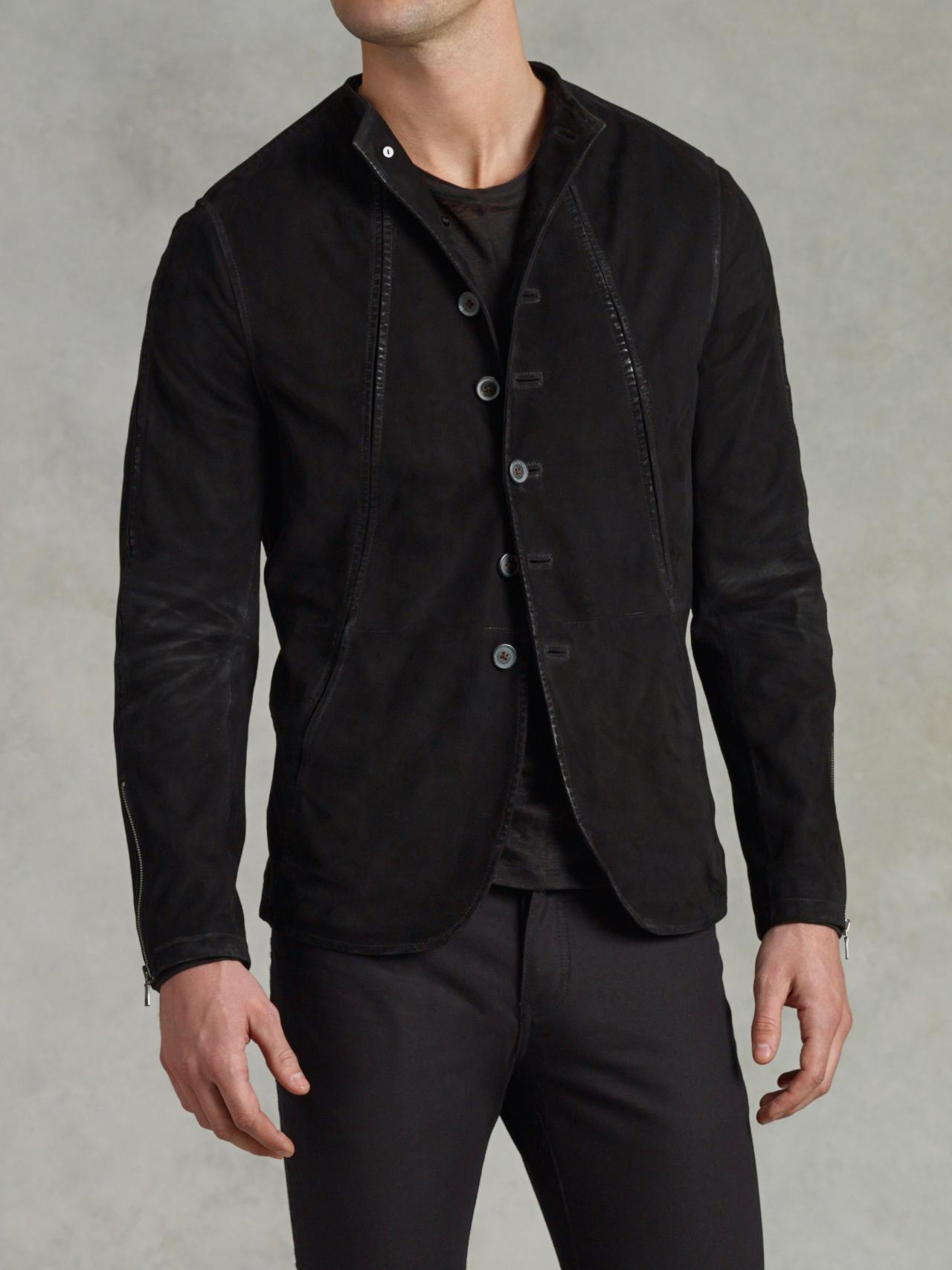John varvatos Funnel Neck Leather Jacket in Black for Men | Lyst