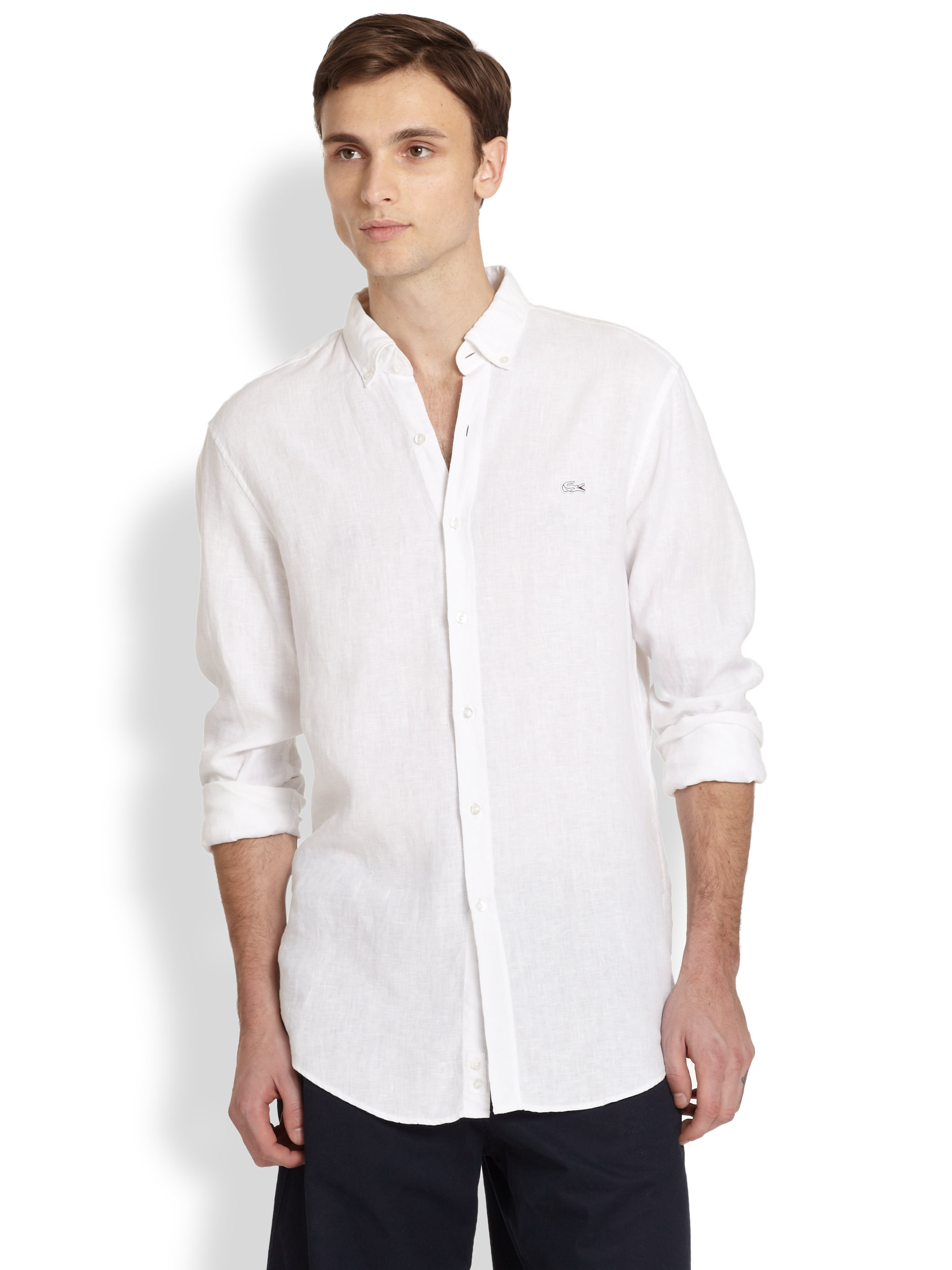 Lacoste Brehal Linen Buttondown Shirt in White for Men - Lyst