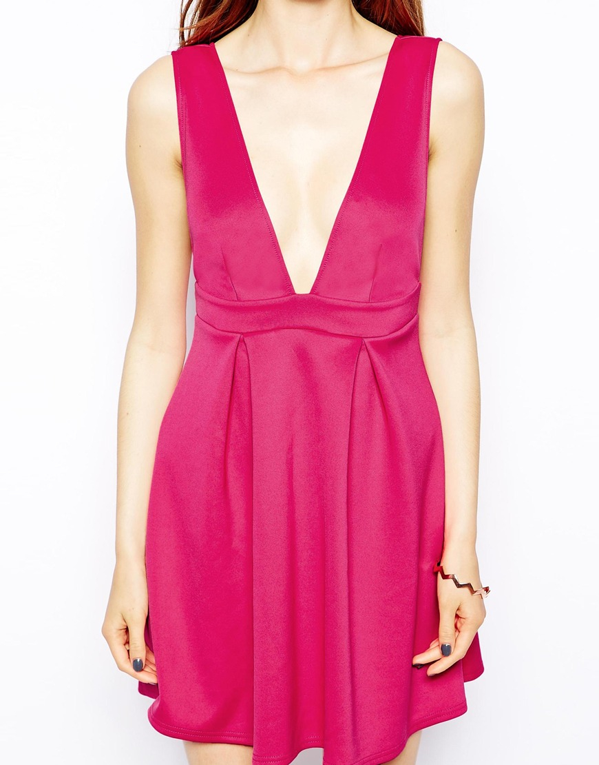 Oh My Love Skater Dress With Plunge Neckline in Pink - Lyst