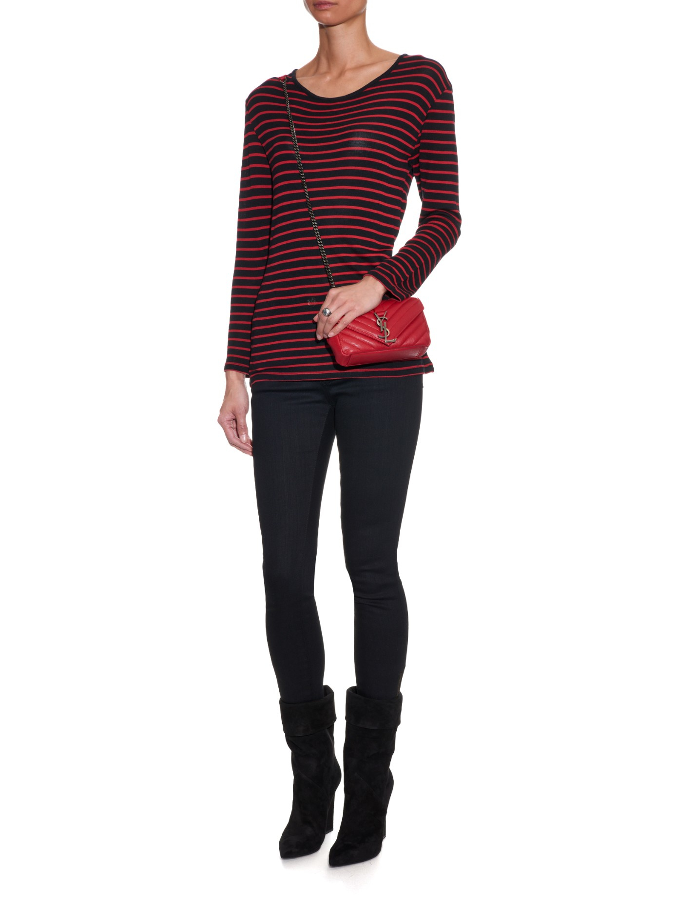 Saint Laurent Classic Baby Monogram Quilted-Leather Shoulder Bag in Red |  Lyst