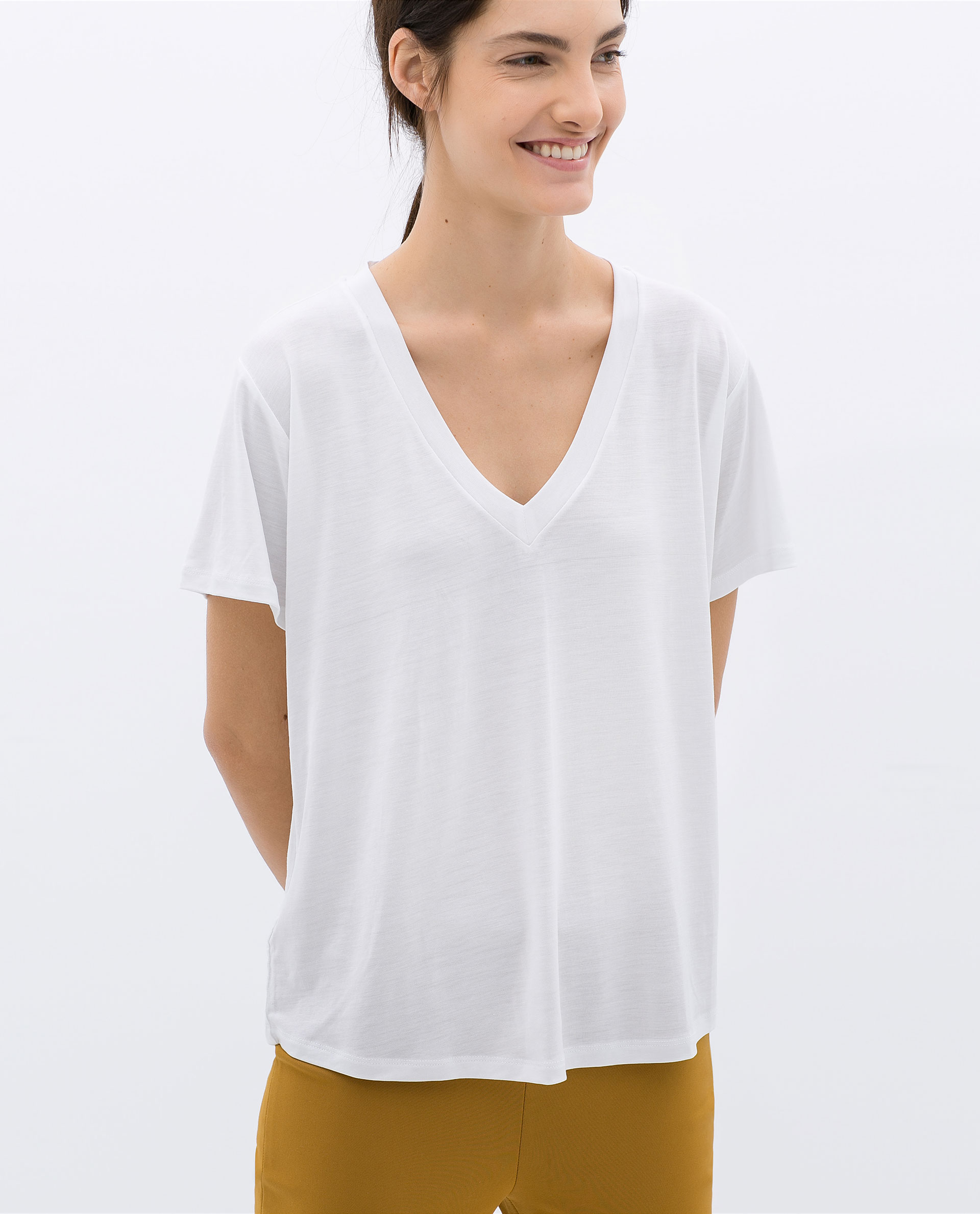 Zara Vneck Tshirt in White Lyst