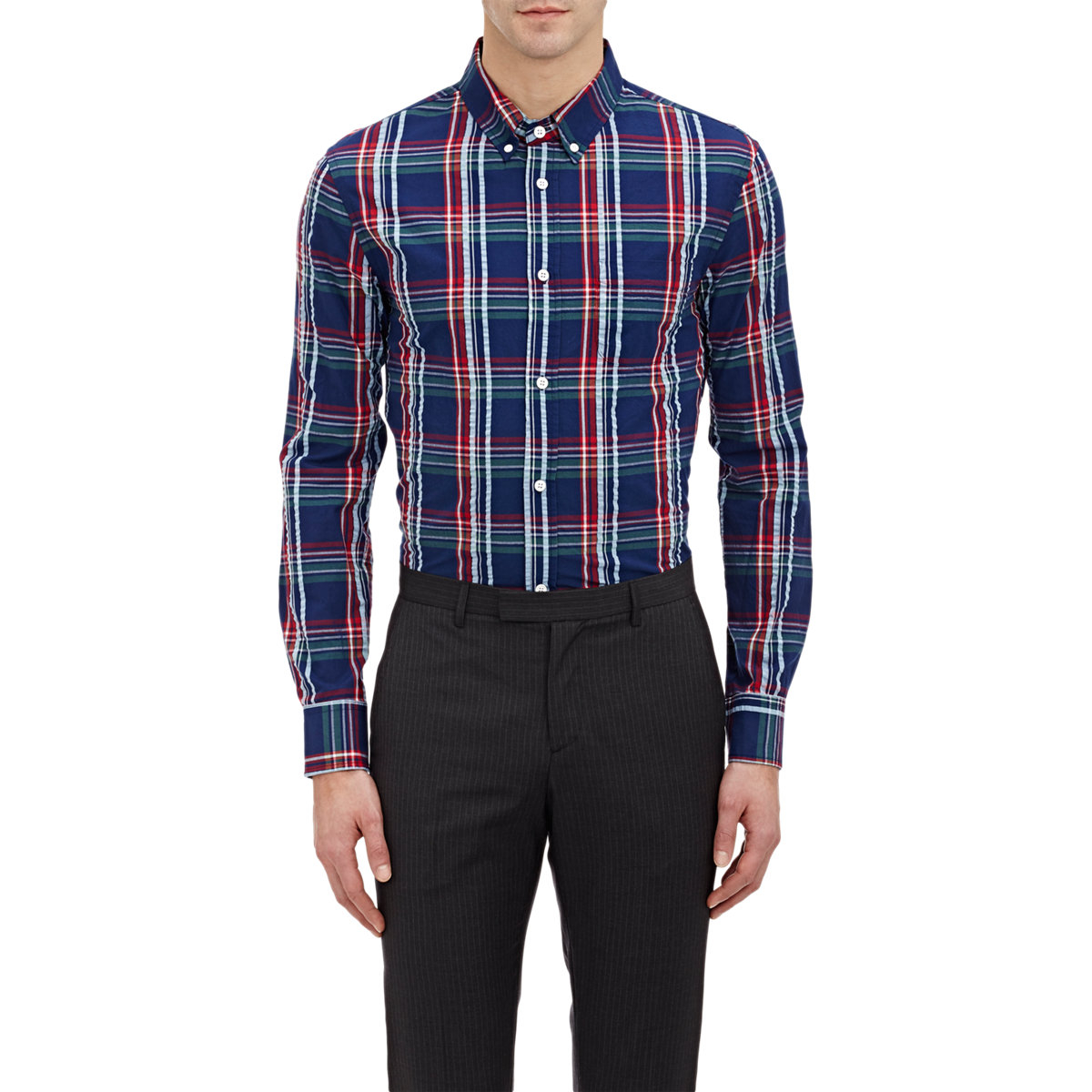 Lyst Band Of Outsiders Madras Plaid Shirt in Blue for Men