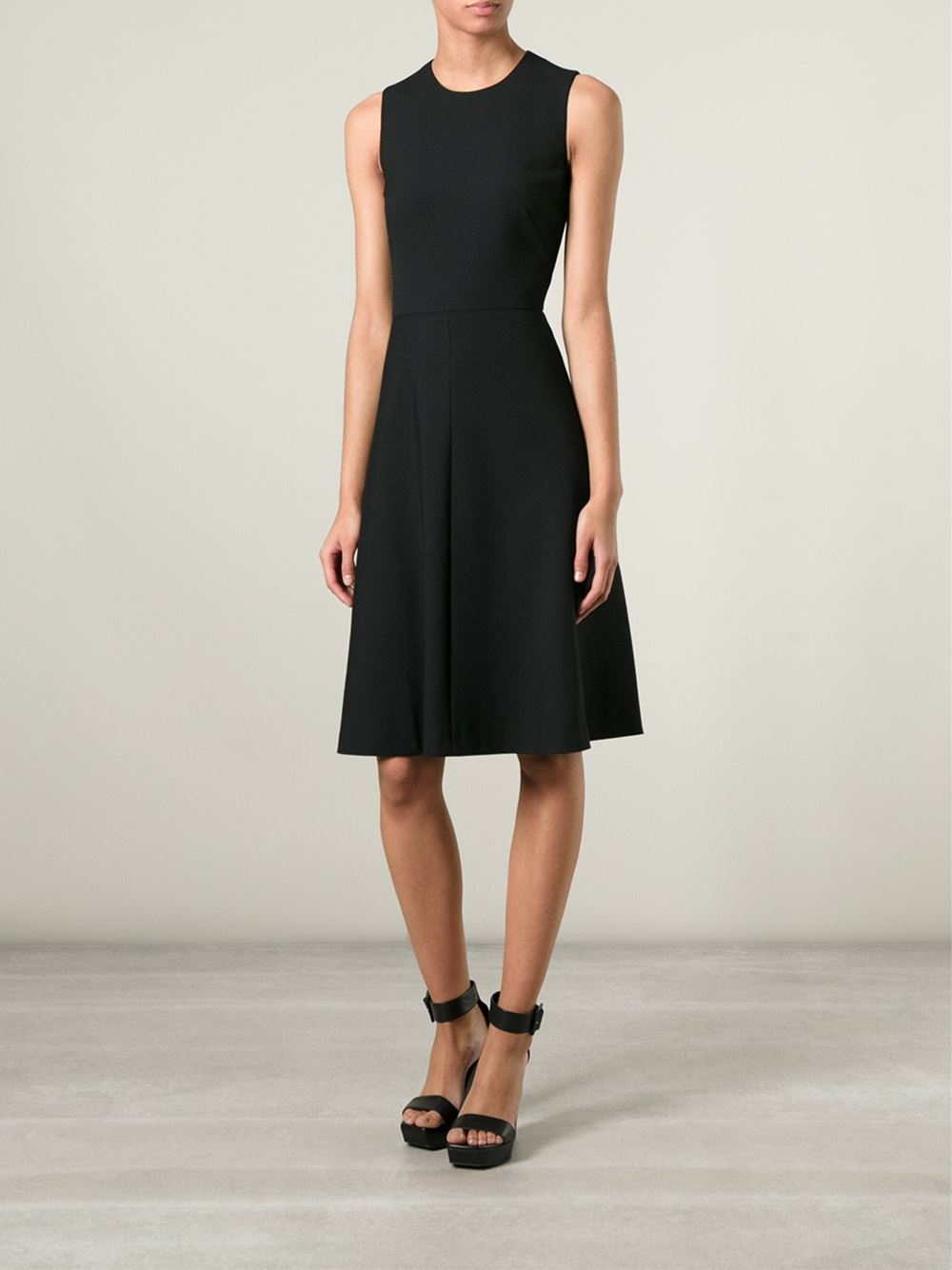 Red valentino Fitted Waist Flared Skirt Sleeveless Dress in Black | Lyst