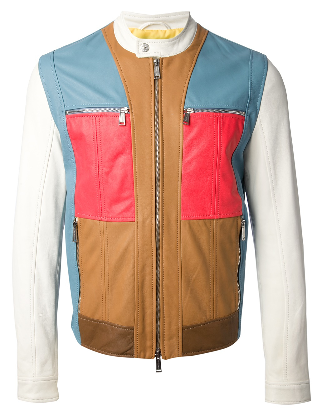 Colour Block Leather Jacket