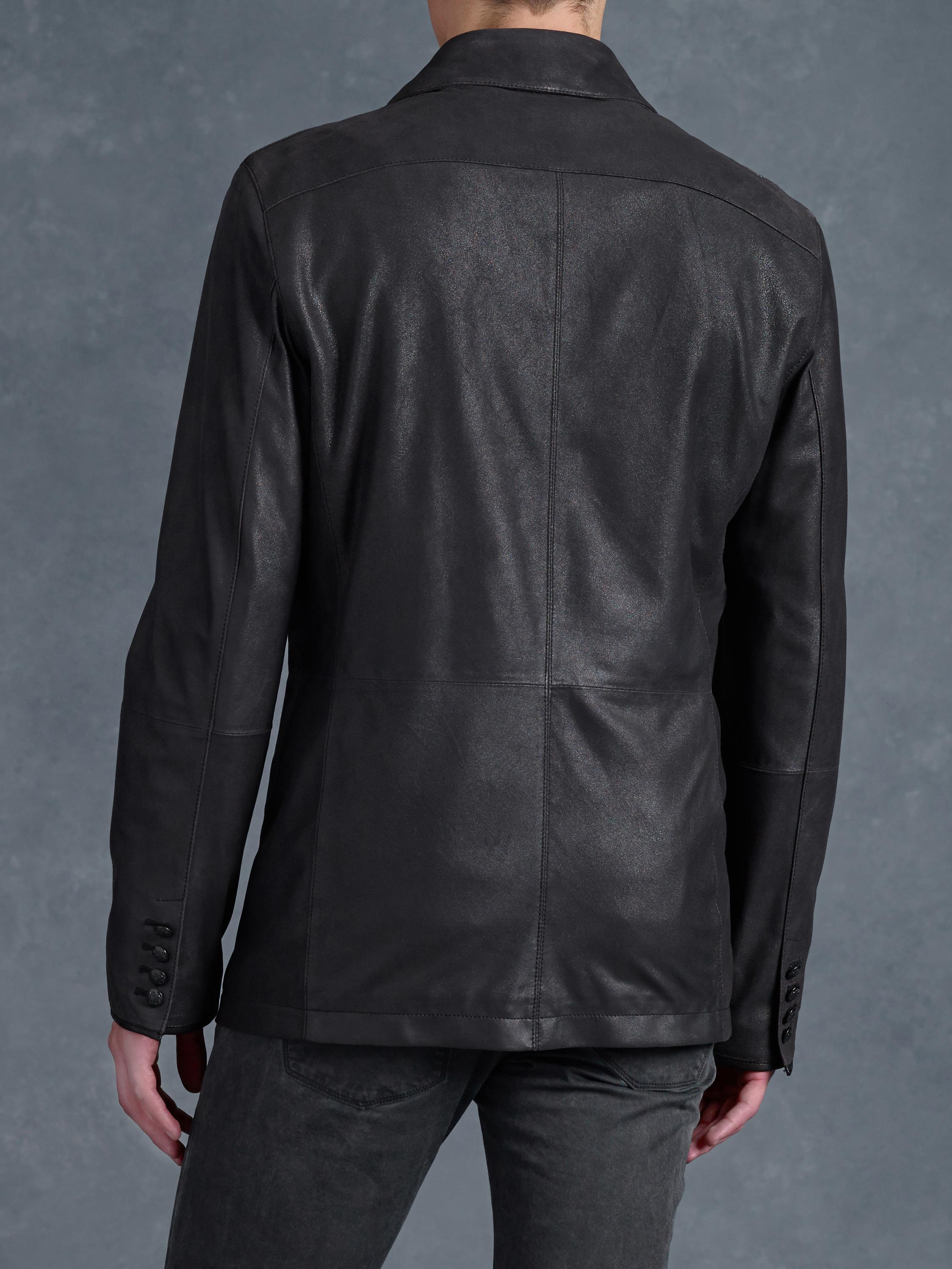 John Varvatos Double Breasted Leather Jacket in Charcoal (Black) for