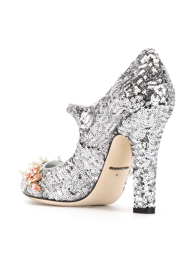 Dolce & gabbana Embellished Mary Jane Pumps in Multicolor (METALLIC) | Lyst