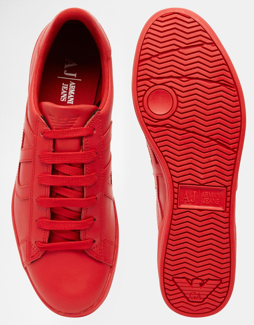 Armani Jeans Denim Logo Trainers - Red for Men - Lyst