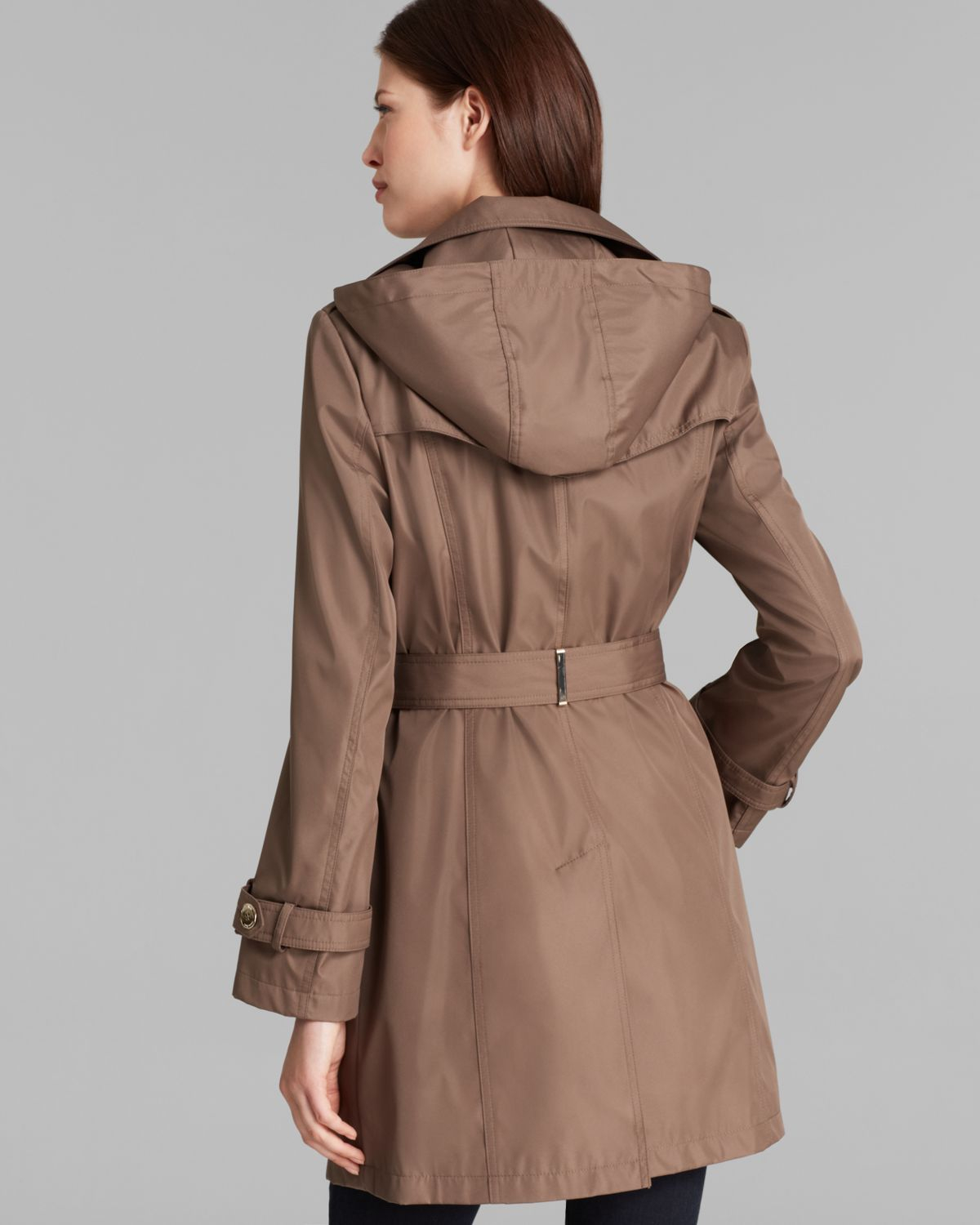 Calvin Klein Trench Coat - Hooded Belted in Brown | Lyst