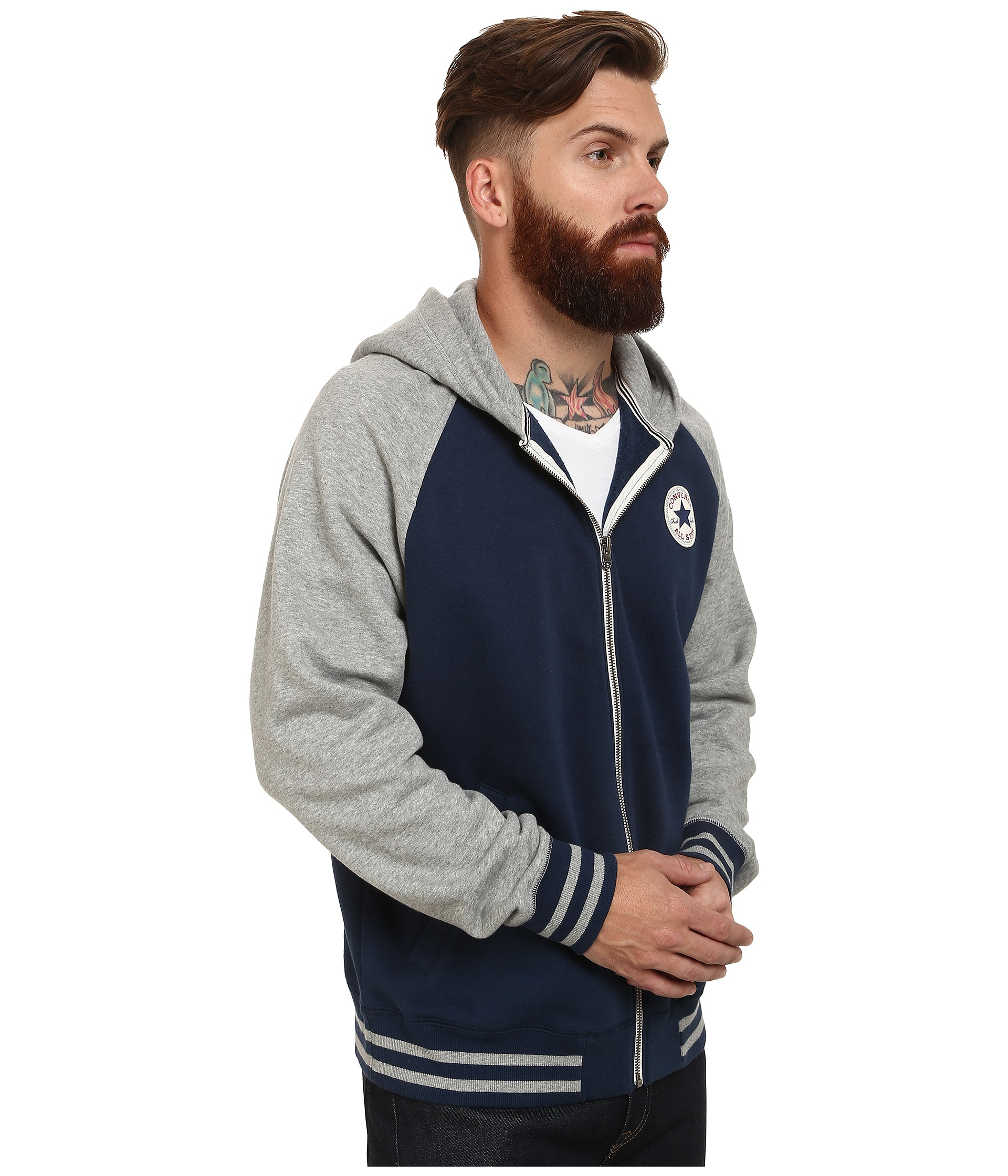 Converse Fleece Patch Hooded Baseball Jacket in Navy (Blue) for Men - Lyst