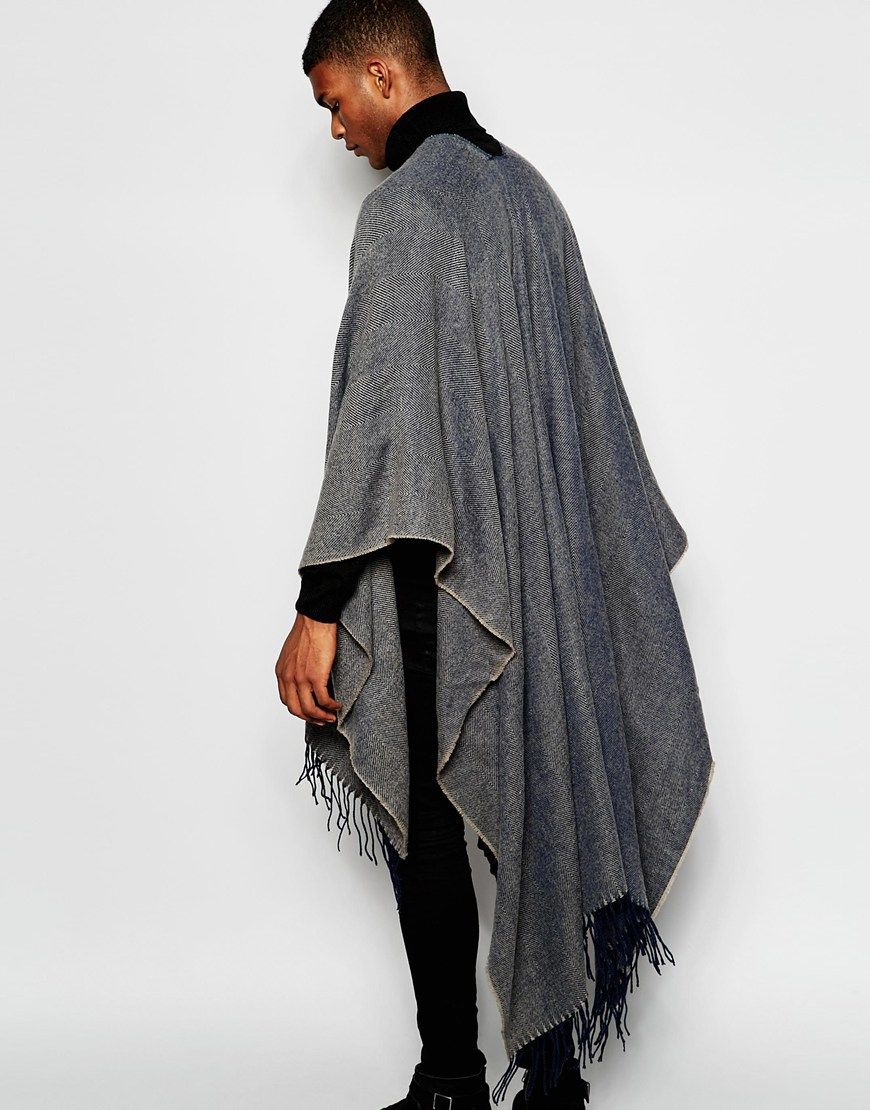 ASOS Cape In Grey Herringbone in Gray for Men Lyst