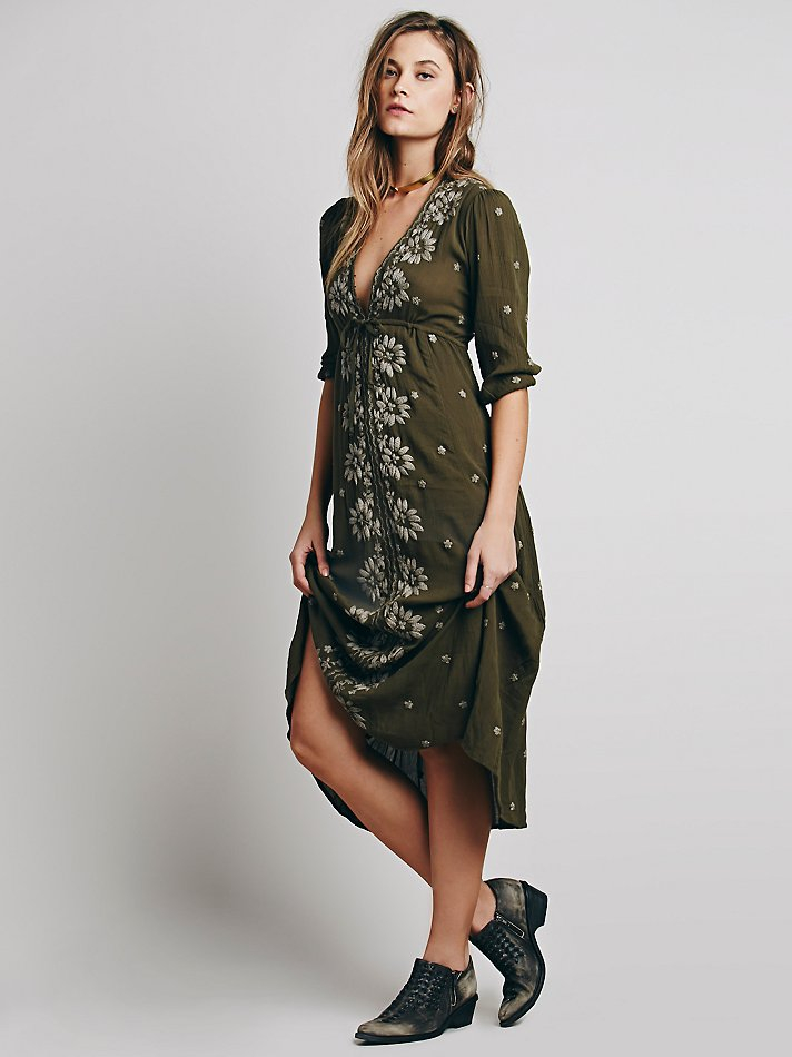 Free People Embroidered Fable Dress in Green | Lyst