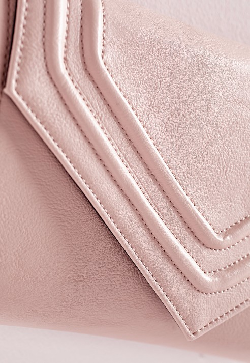 blush pink suede clutch bag