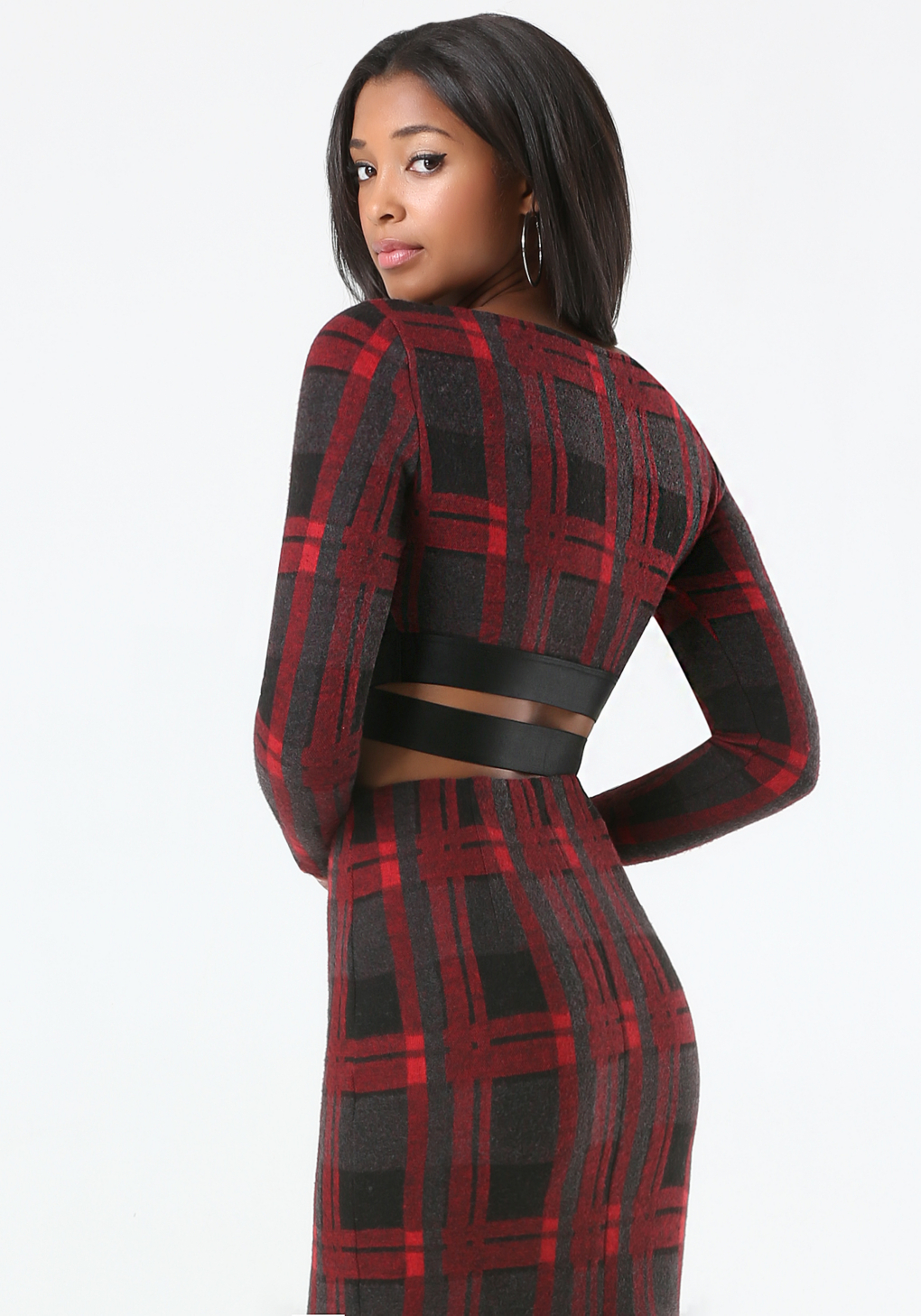 Bebe Plaid & Satin Crop Top in Red | Lyst