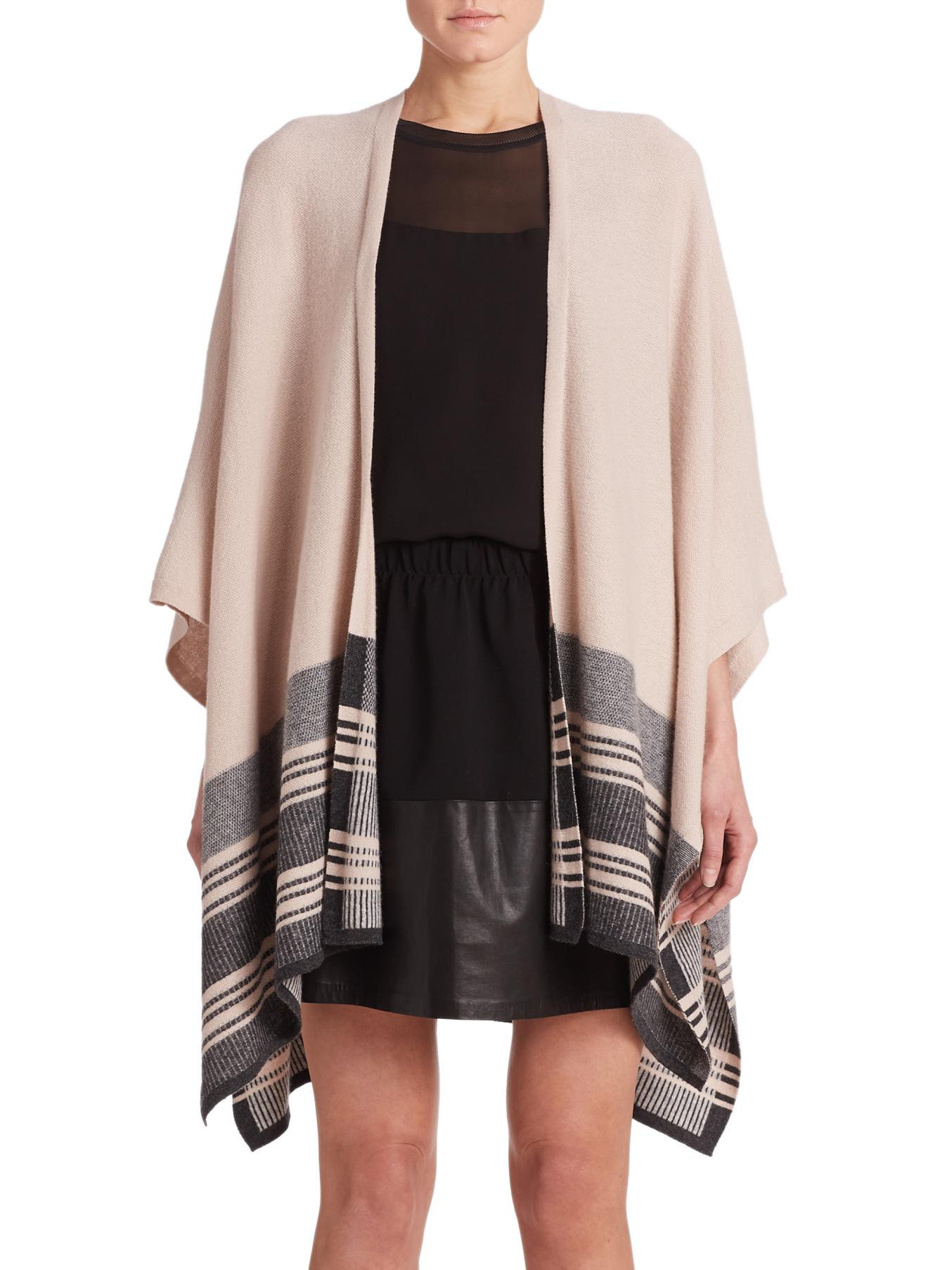 Vince Wool & Cashmere Striped Poncho in Brown - Lyst