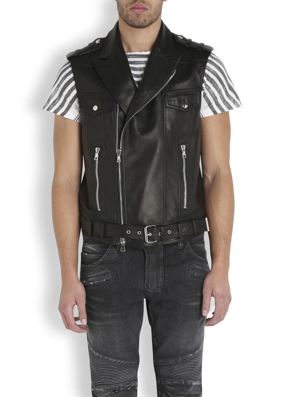 Sleeveless leather jacket for men Clearance