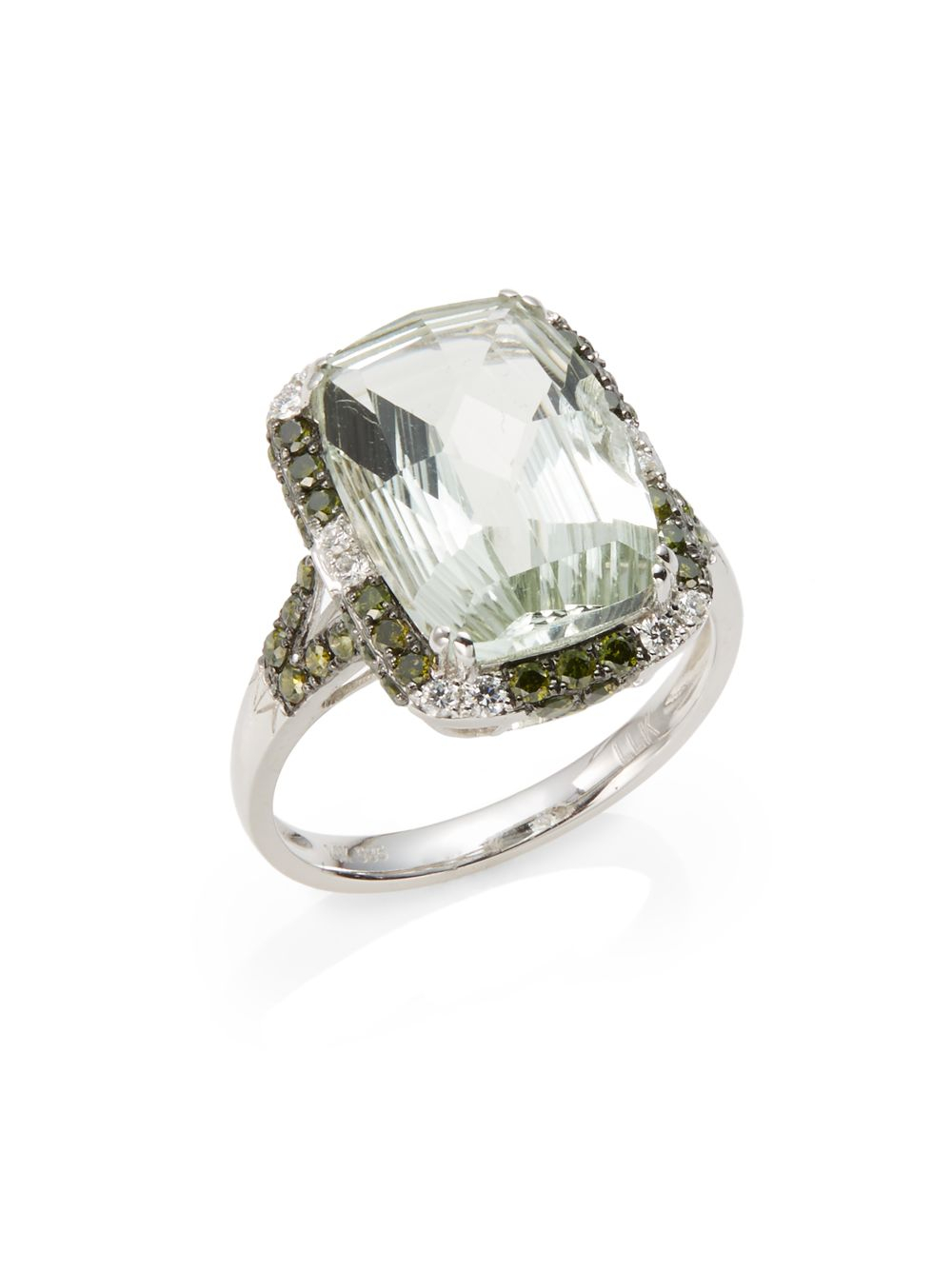 Saks fifth avenue Green Amethyst Diamond 14k White Gold Ring in Green ...