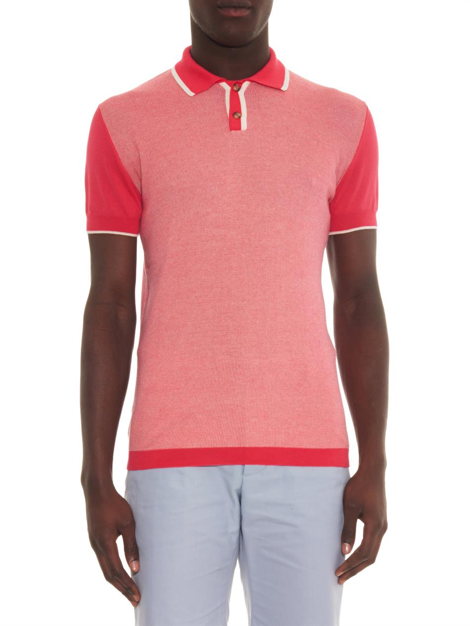 Orley Micro-Stitch Knit Polo Shirt in Pink for Men | Lyst