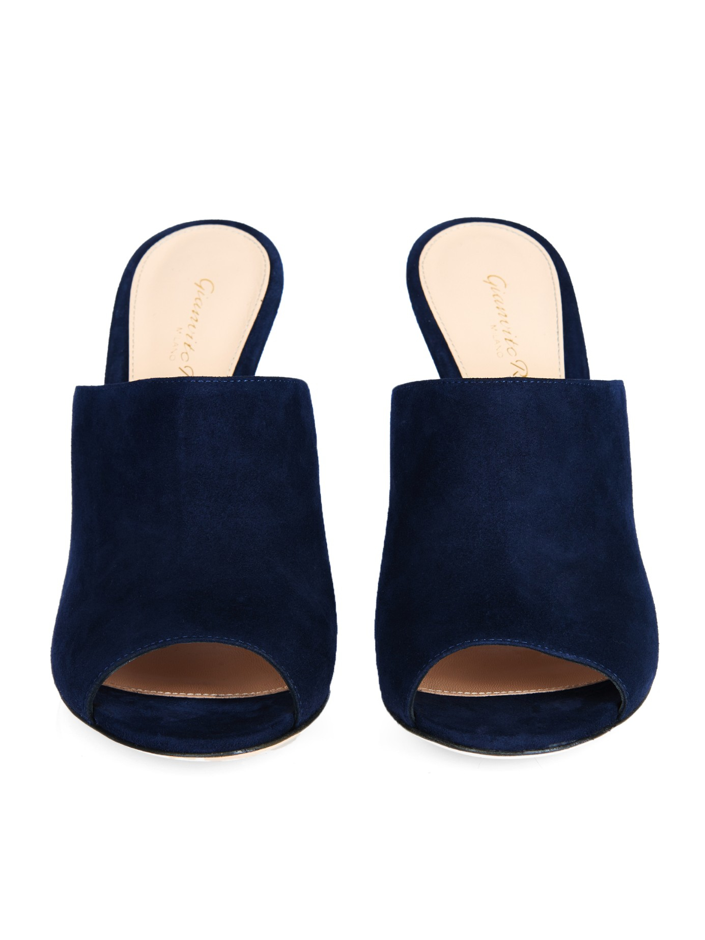Gianvito Rossi Open-Toe Suede Mules in Navy (Blue) | Lyst
