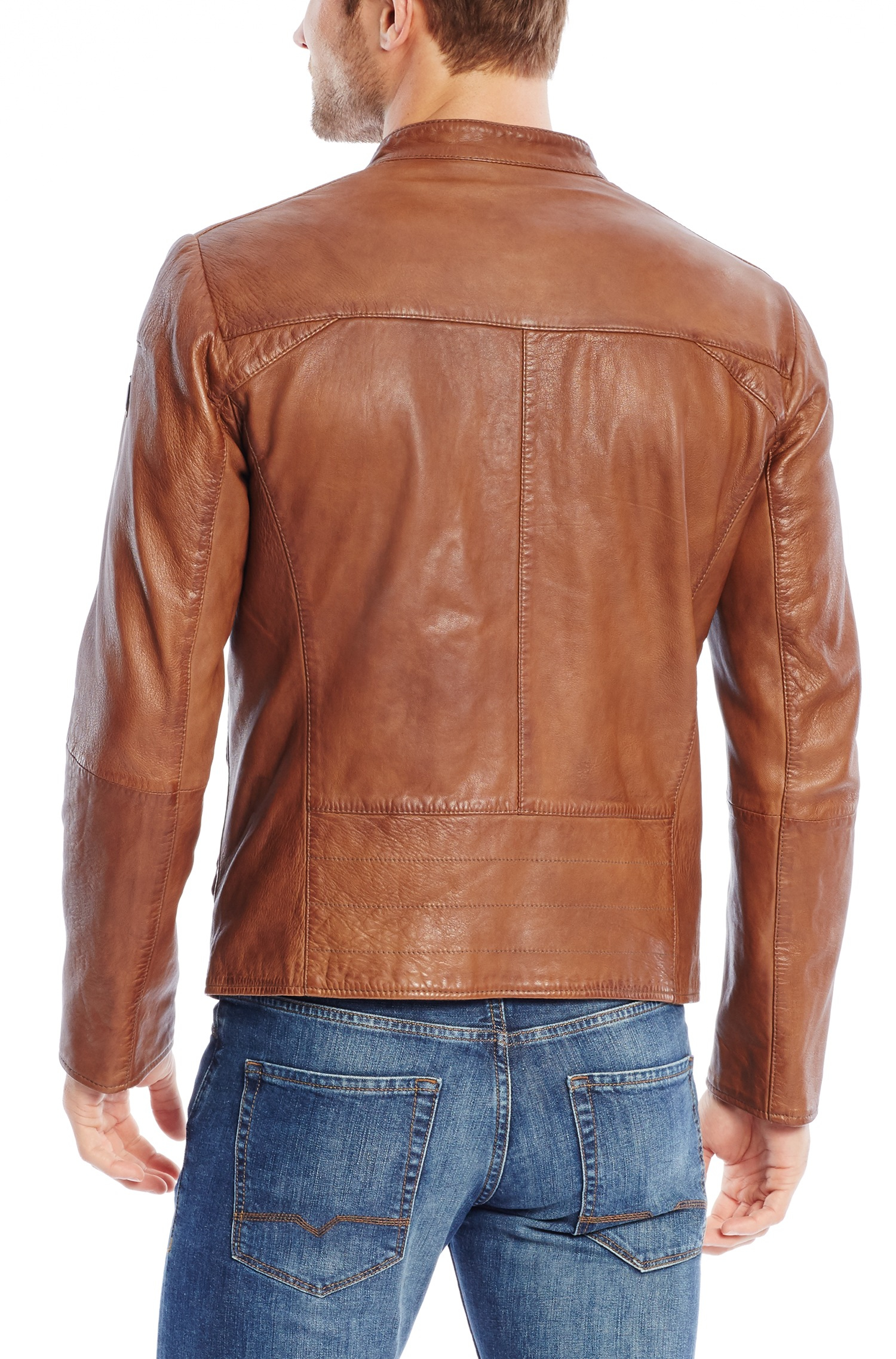 BOSS Orange 'jermon' | Napa Leather Biker Jacket in Khaki (Brown) for Men -  Lyst