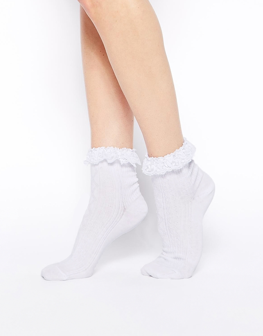 Asos Lace Trim Ankle Socks In White Lyst