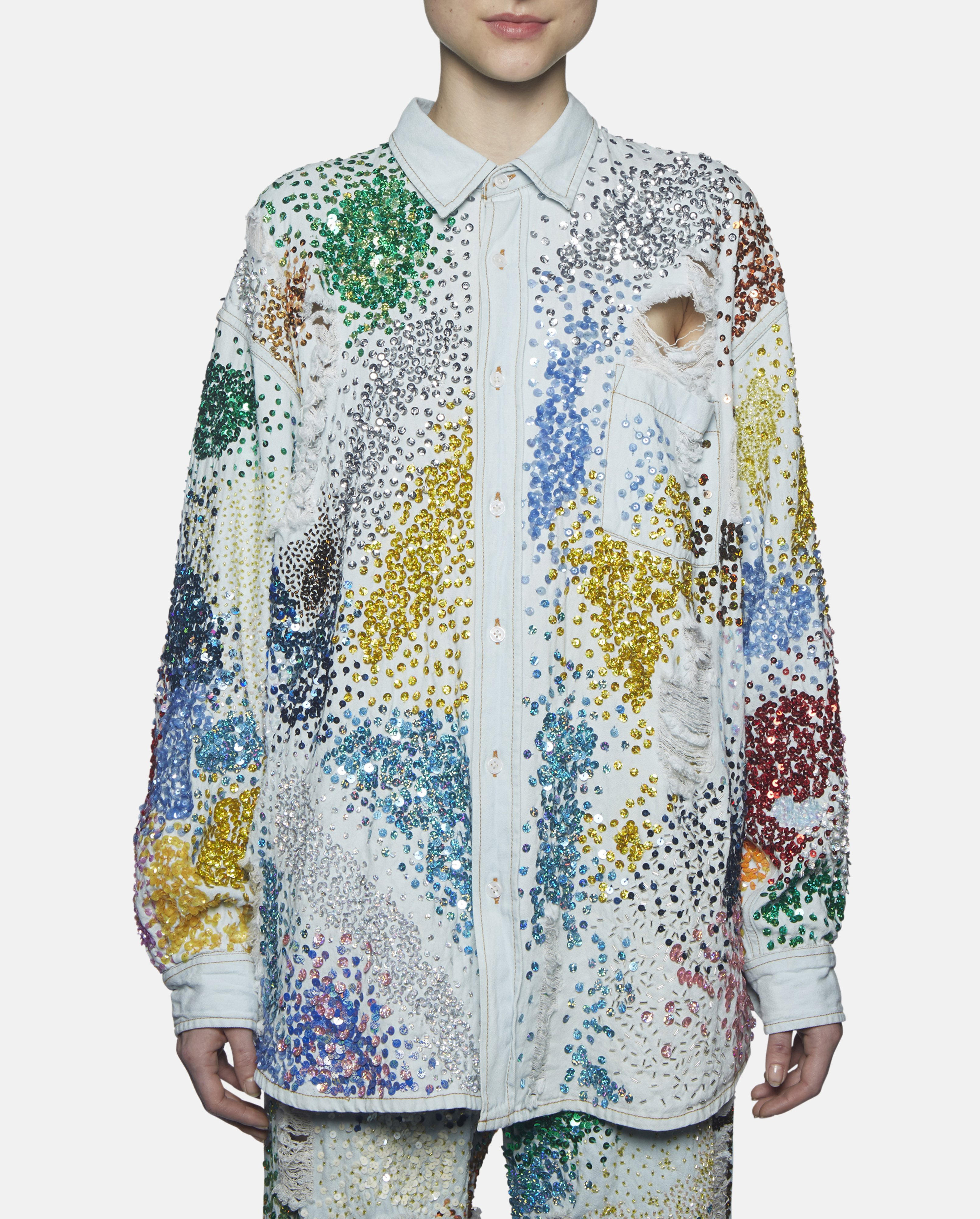 sequin denim shirt