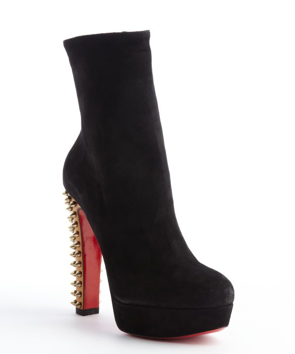 Christian louboutin Black and Gold Suede Spike Taclou Booty 140 ...