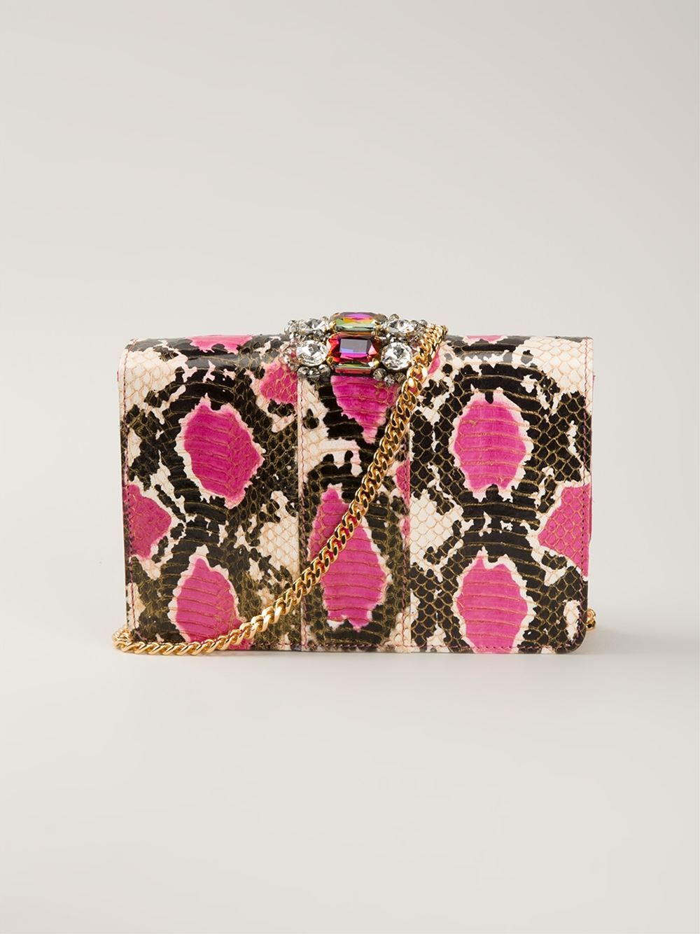 Lyst - Gedebe Snakeskin Effect Rhinestone Embellished Shoulder Bag in Pink