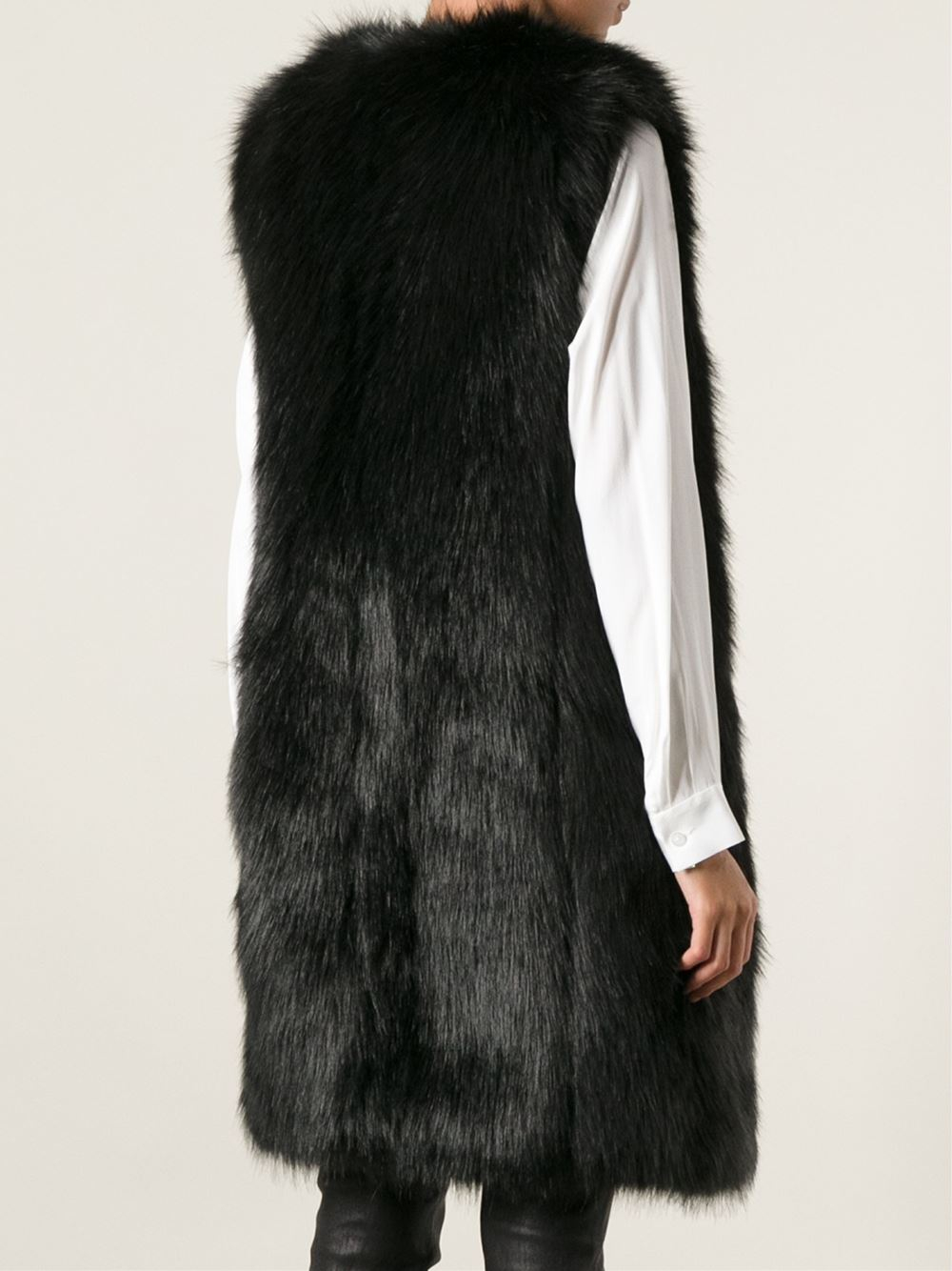 DKNY Faux Fur Long Vest in Black | Lyst