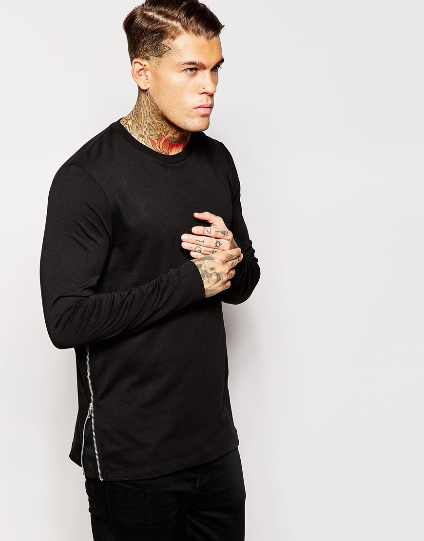 ASOS Skater Long Sleeve T-shirt With Side Zip Mesh Panel in Black for Men |  Lyst