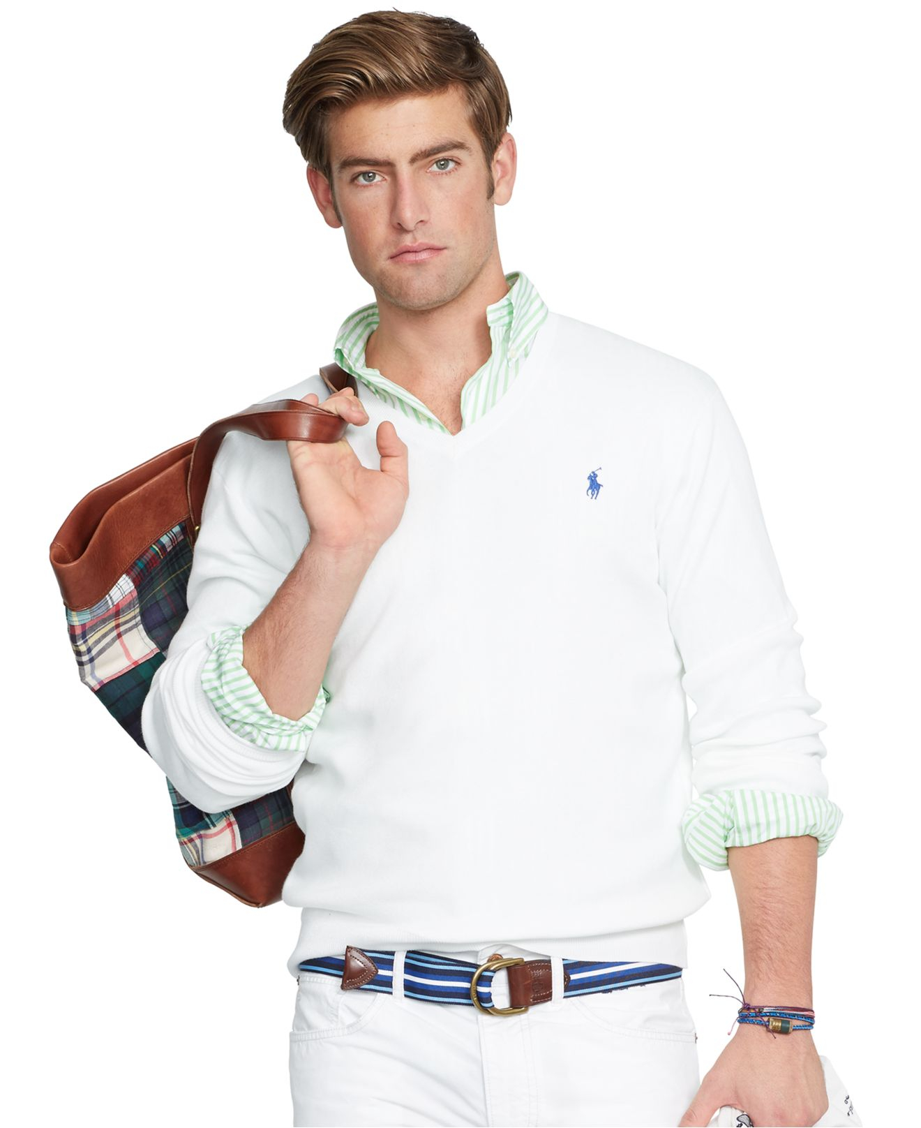 white polo v neck sweater