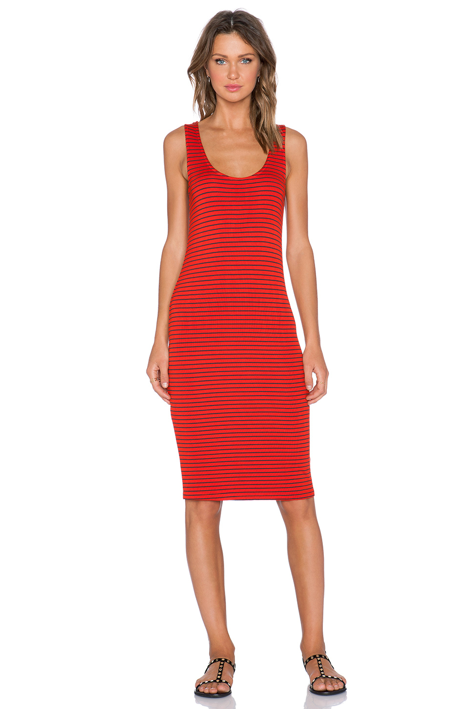 Splendid Striped Scoop Neck Maxi Dress in Red (Poppy Red)