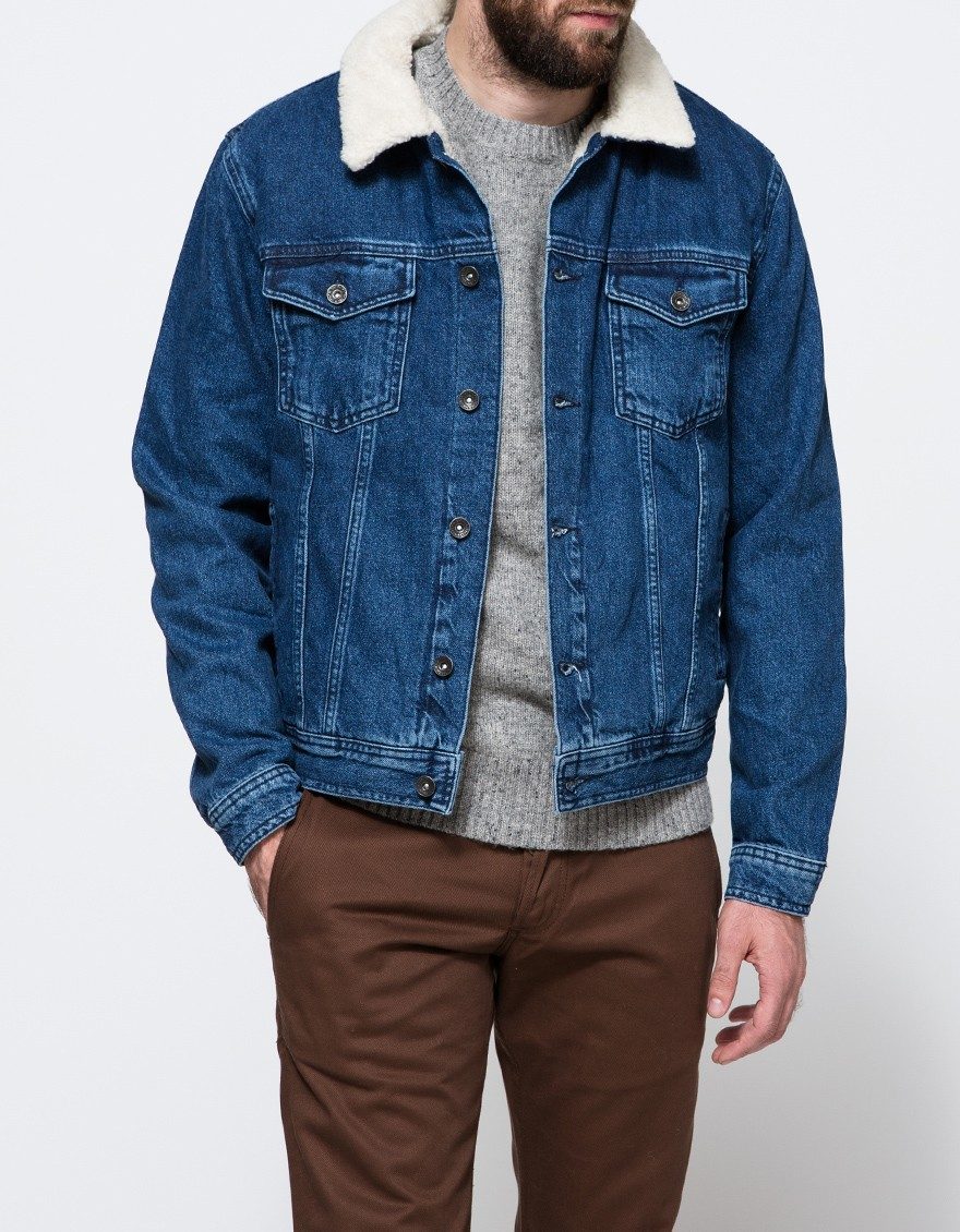 Topman Mid Wash Borg Denim Jacket in Blue for Men | Lyst
