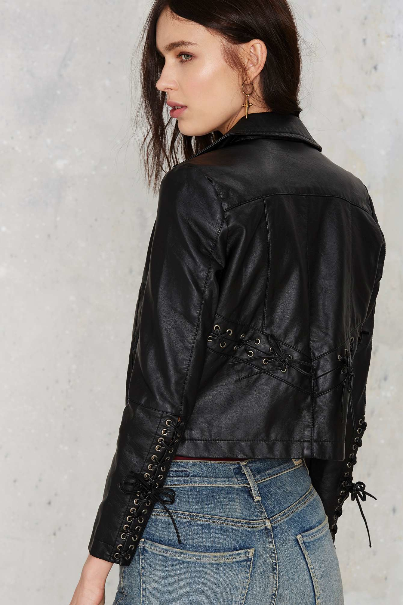 Nasty Gal Black Brooklyn Lace Up Vegan Leather Jacket