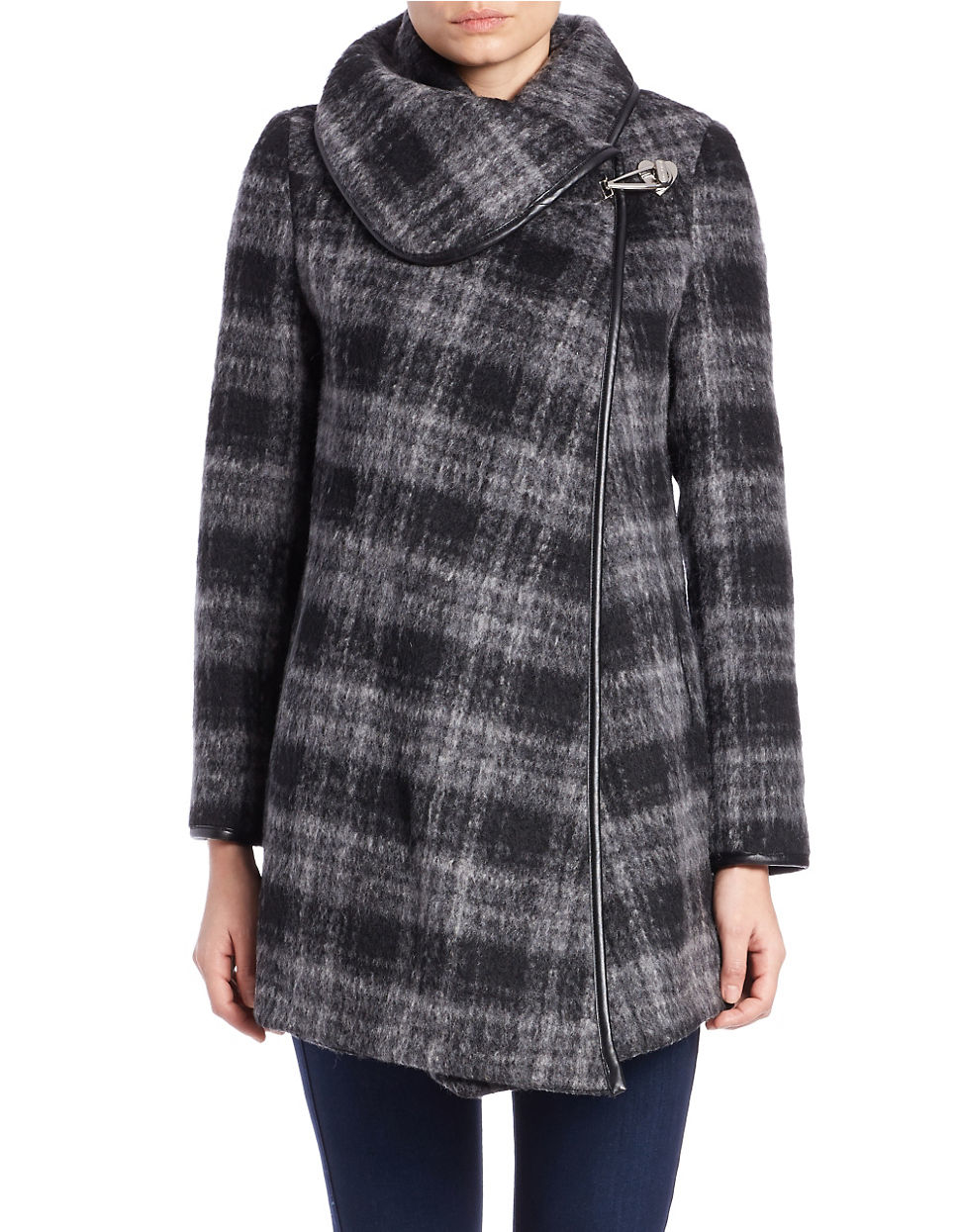 Betsey johnson Plaid Asymmetrical Wrap Coat in Gray Lyst