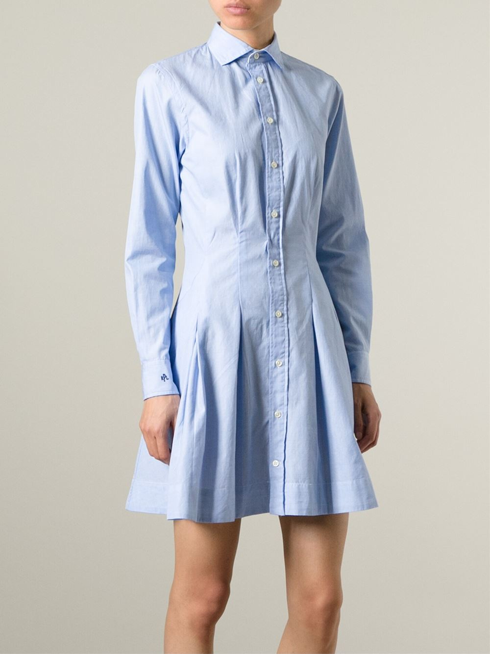 Polo Ralph Lauren Flared Shirt Dress in Blue - Lyst