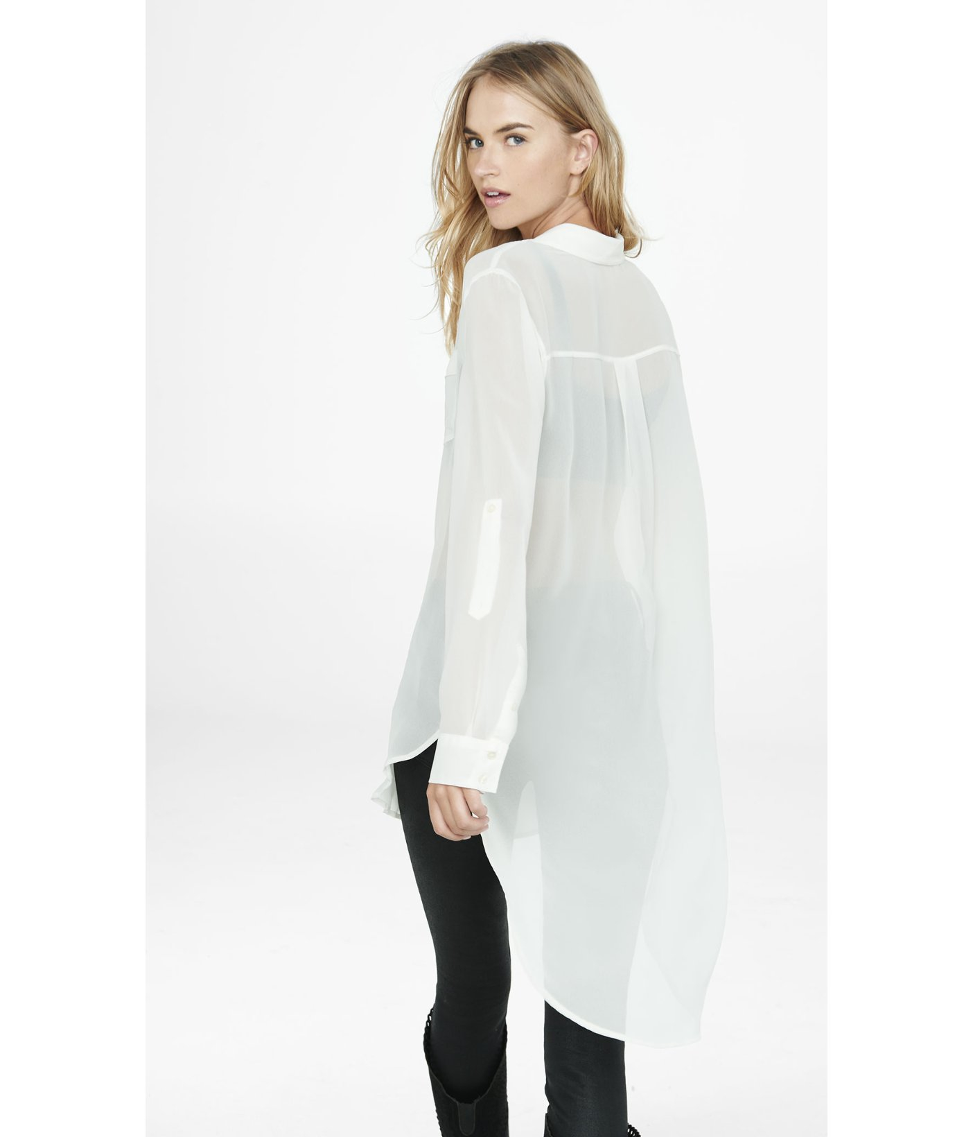 Express Sheer Chiffon Tunic Blouse in 