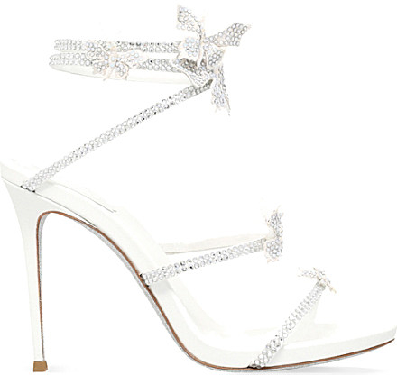 Rene Caovilla Butterfly Wrap 105 Leather Heeled Sandals in White | Lyst