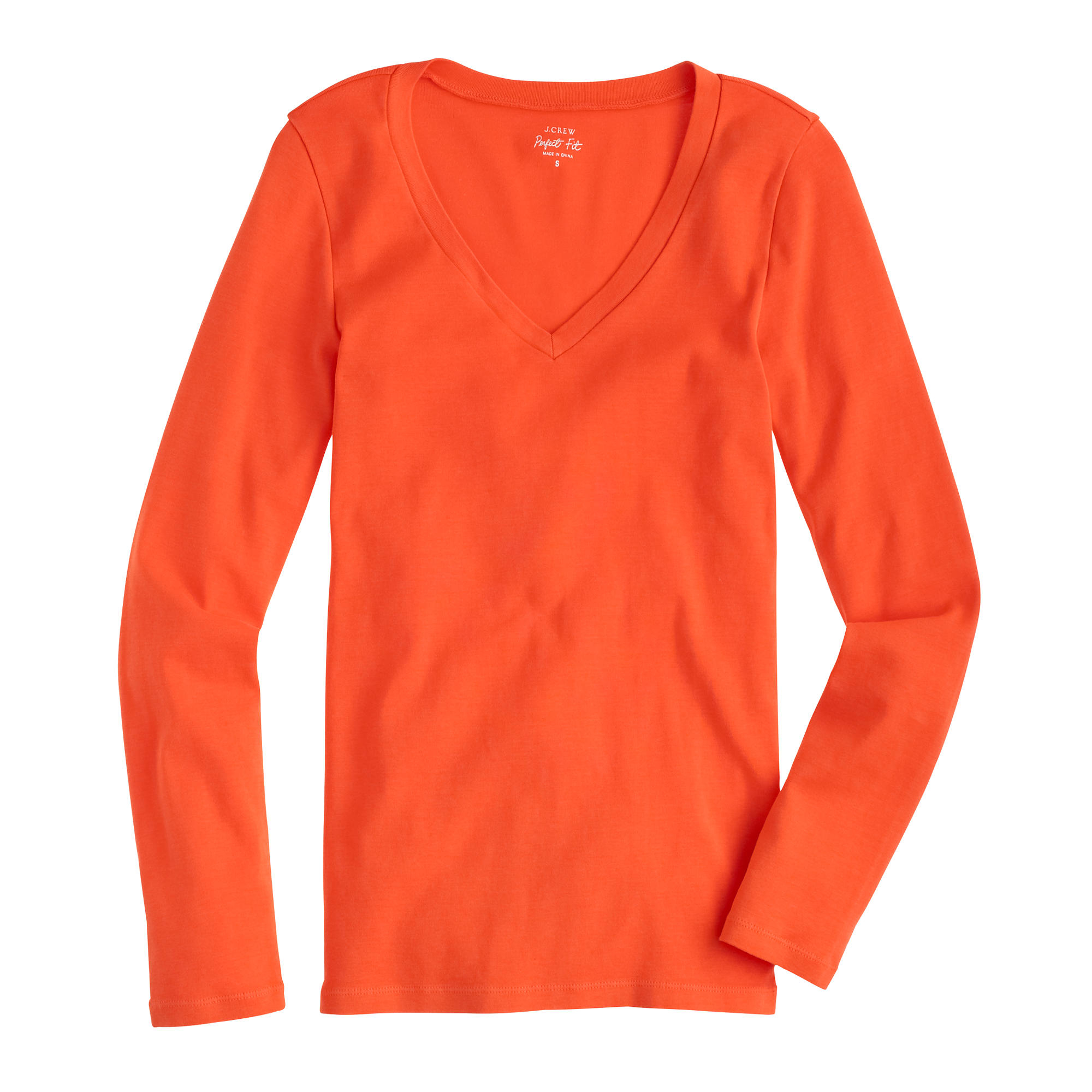 Jcrew Perfect Fit Long Sleeve V Neck T Shirt In Orange Lyst
