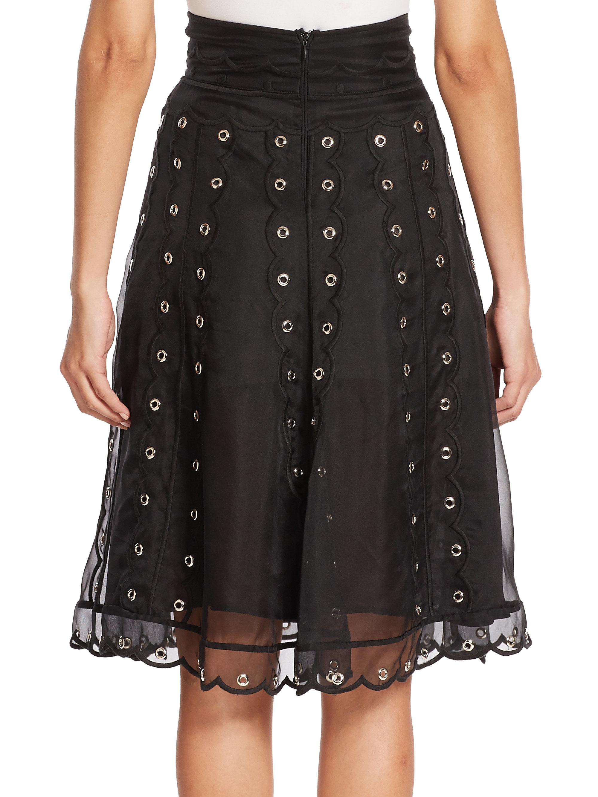 Lyst Red Valentino Silk Grommetdetail Skirt in Black