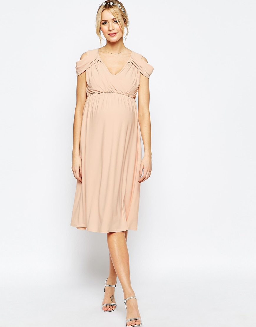 Asos Wedding Drape Cold Shoulder Midi Dress in Blue | Lyst