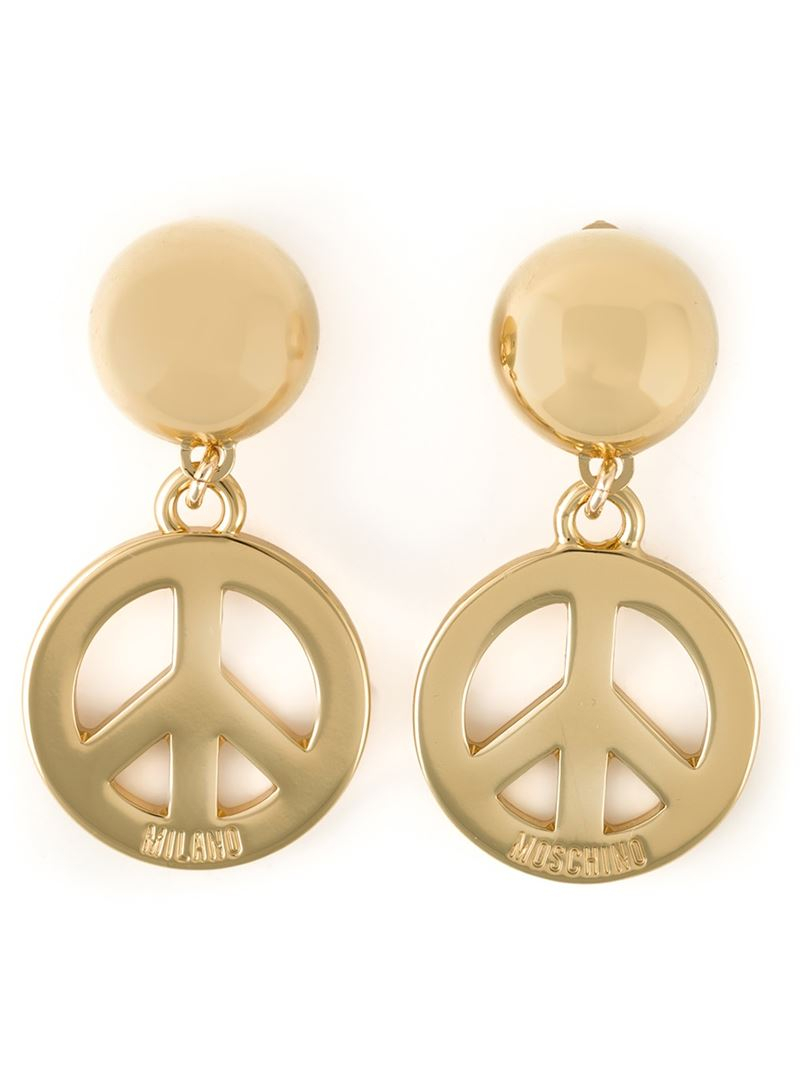 Moschino Peace Sign Clip-on Earrings in Metallic - Lyst