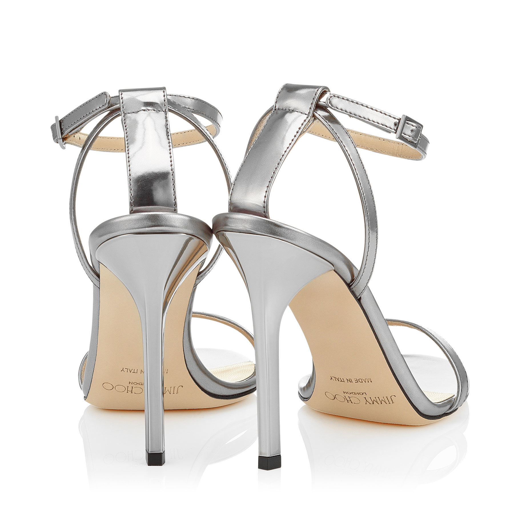 Jimmy Choo Minny 100 Steel Mirror Leather Sandals in Metallic | Lyst