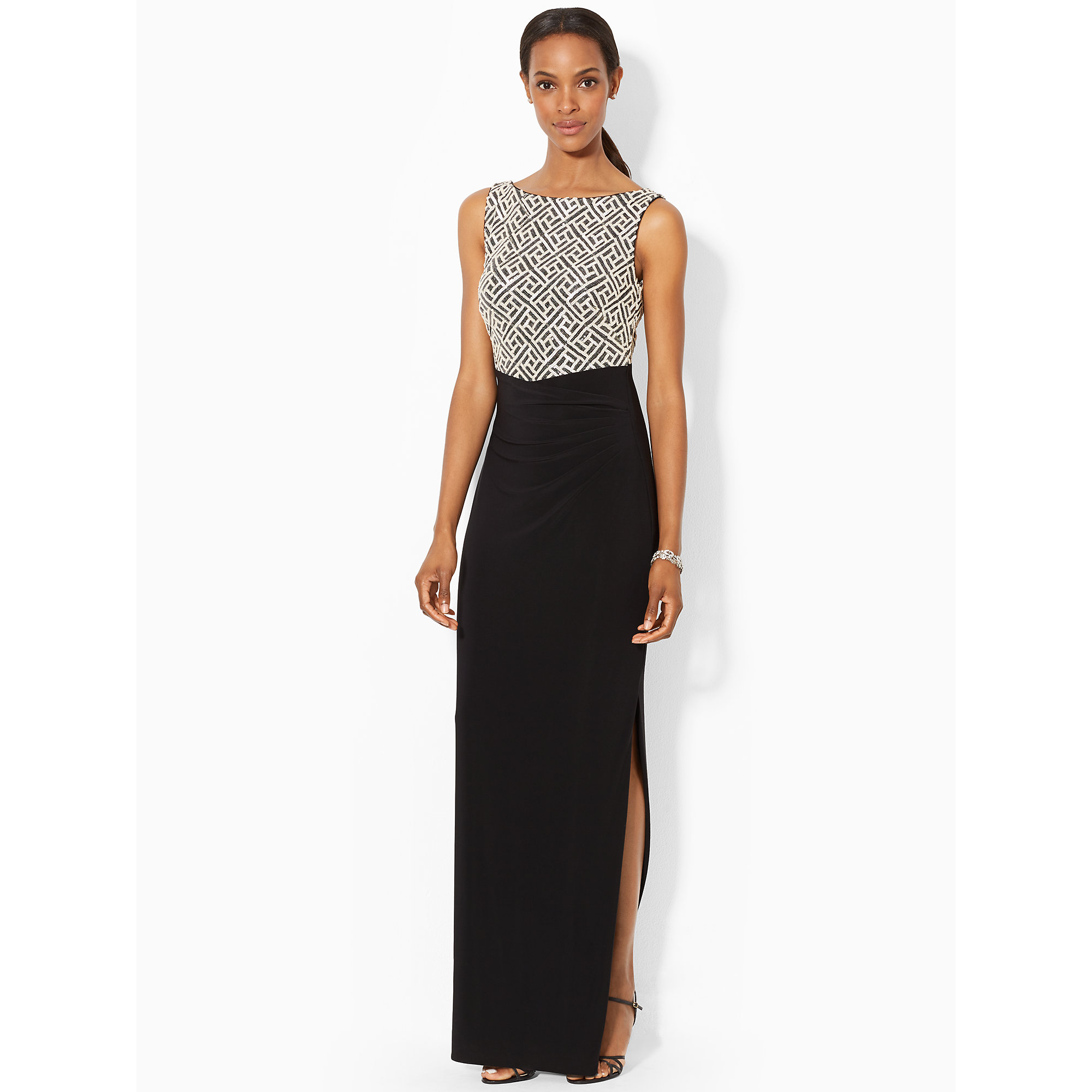 Lauren by ralph lauren Sequined Sleeveless Gown in Black Lyst